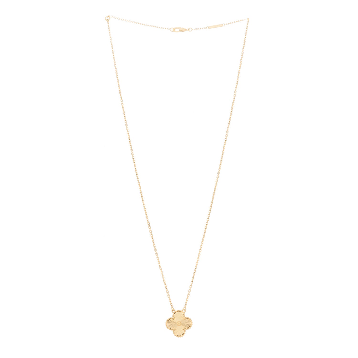 18K Yellow Gold Guilloche Vintage Alhambra Pendant Necklace — view 3