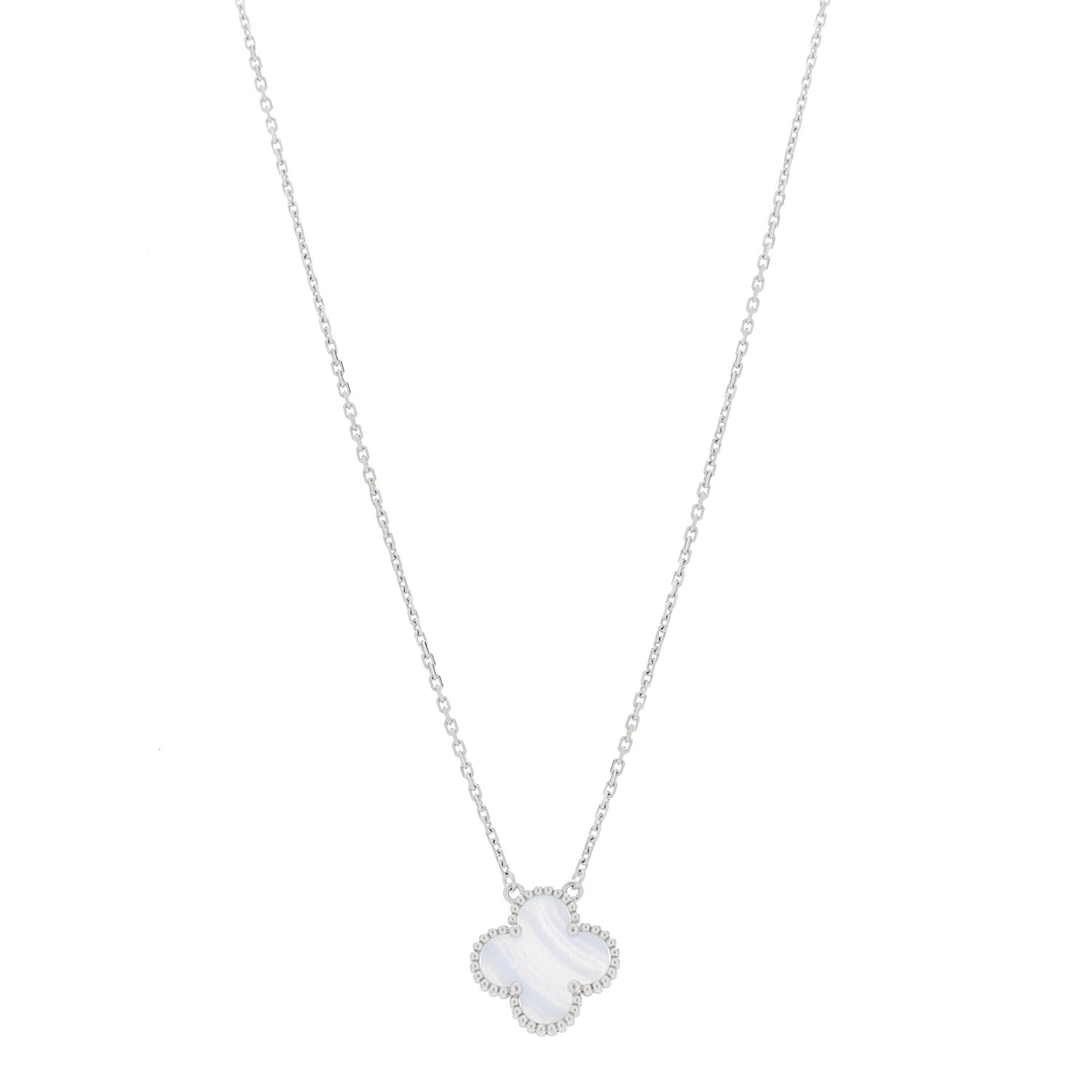 18k White Gold Chalcedony Vintage Alhambra Pendant Necklace