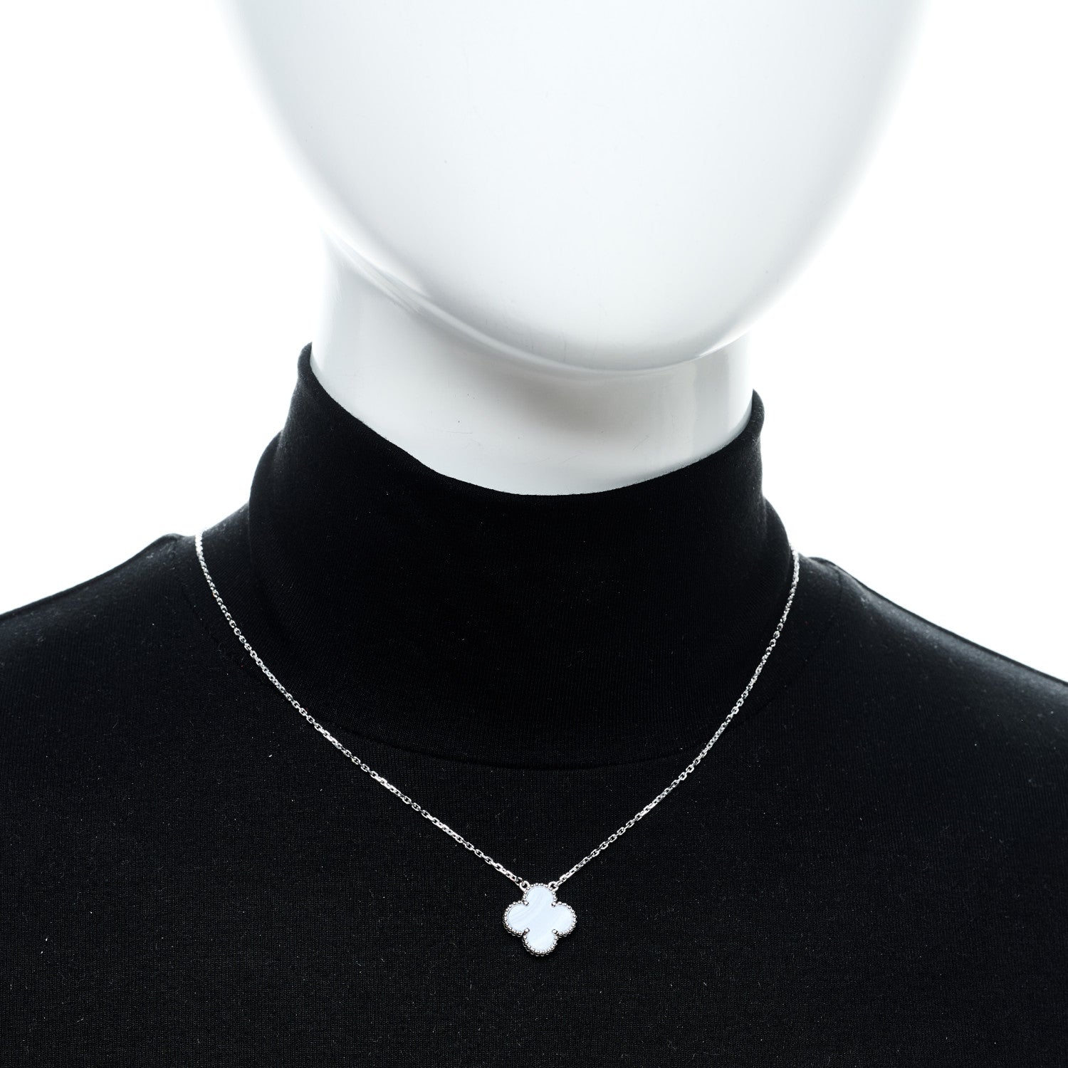 18k White Gold Chalcedony Vintage Alhambra Pendant Necklace — view 2