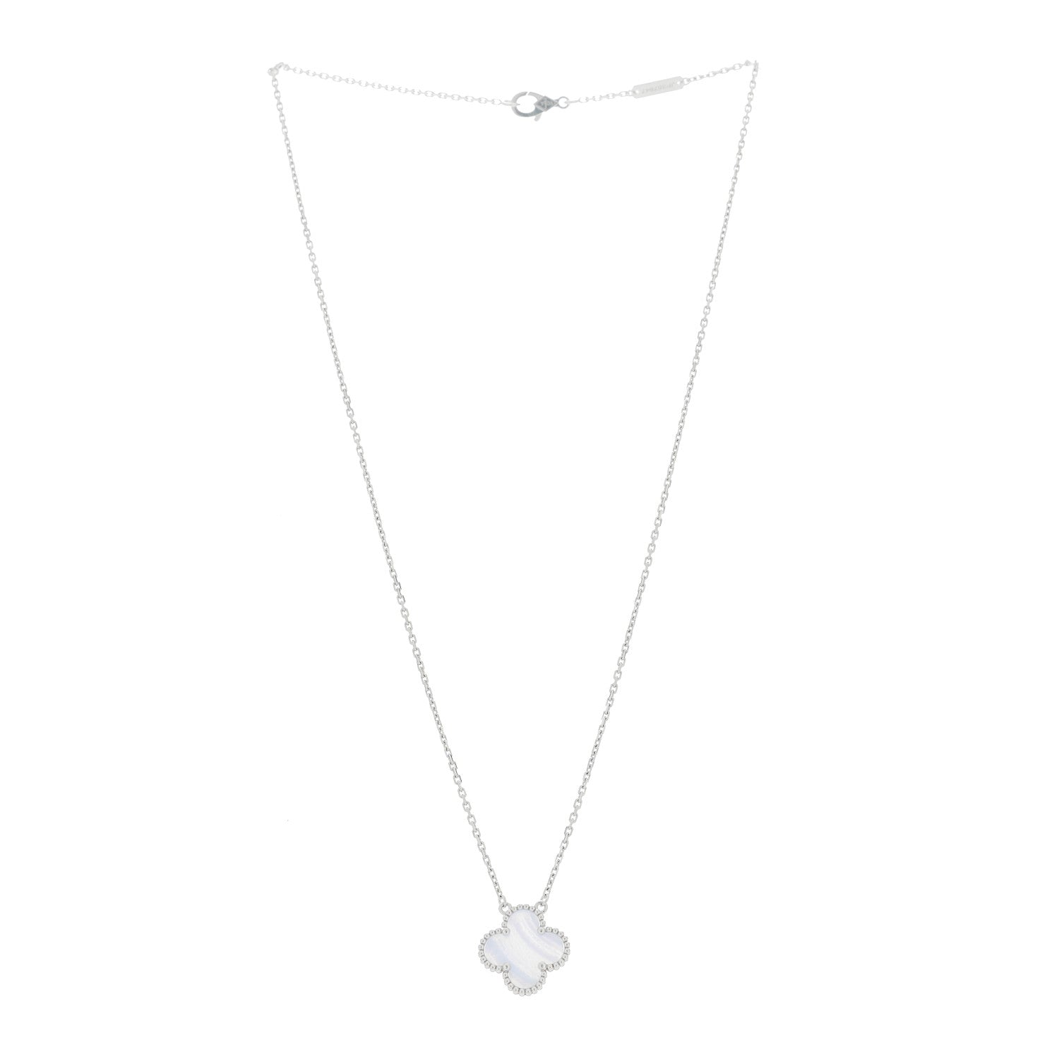 18k White Gold Chalcedony Vintage Alhambra Pendant Necklace — view 3