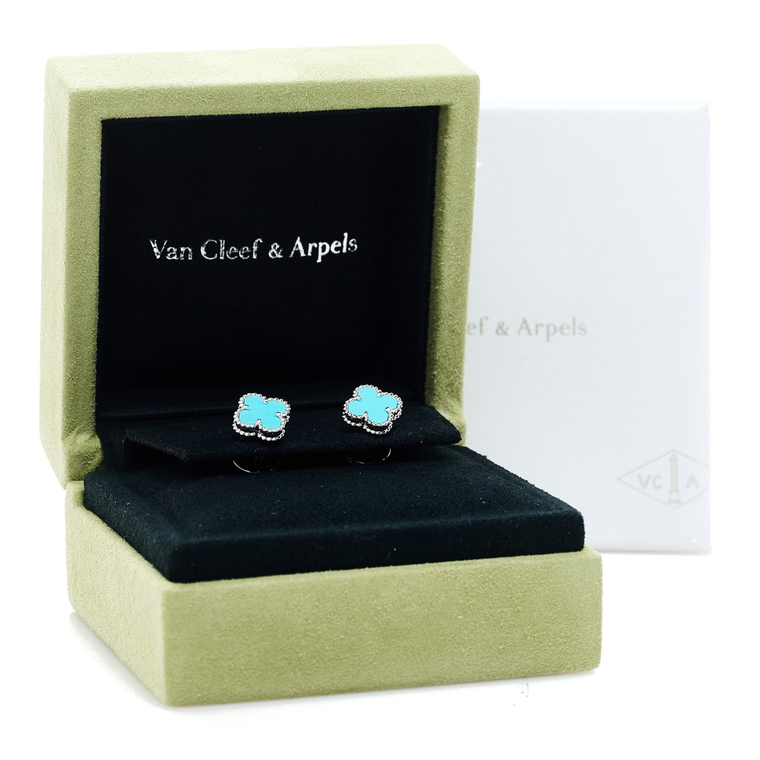 18K White Gold Turquoise Sweet Alhambra Earrings — view 5