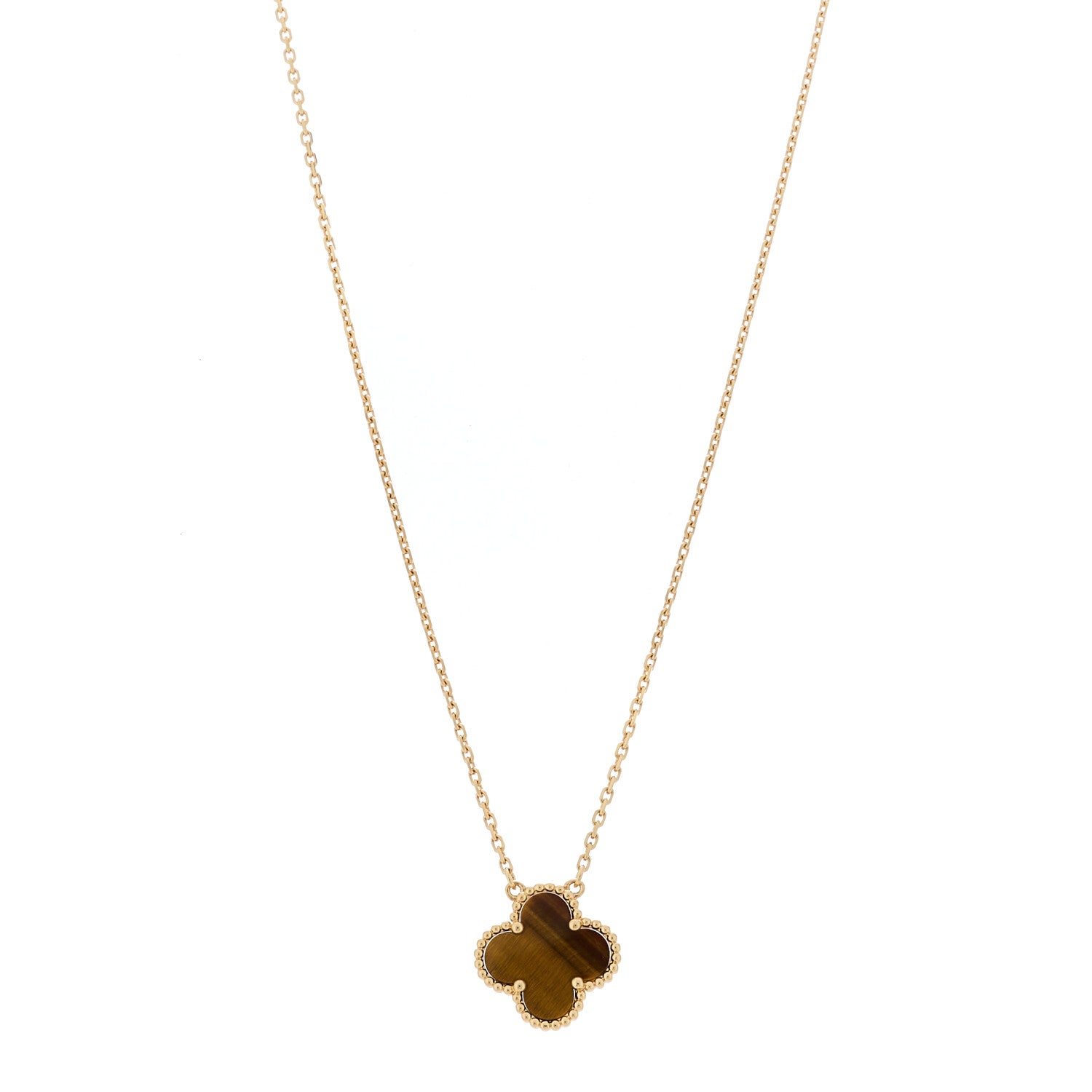 18K Yellow Gold Tiger Eye Vintage Alhambra Pendant Necklace