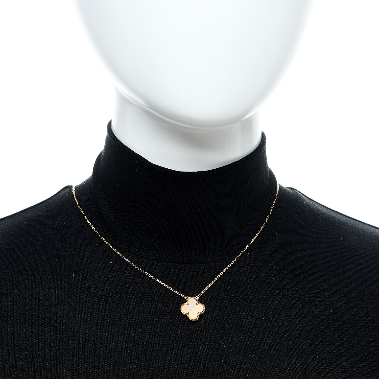 18K Yellow Gold Tiger Eye Vintage Alhambra Pendant Necklace — view 2