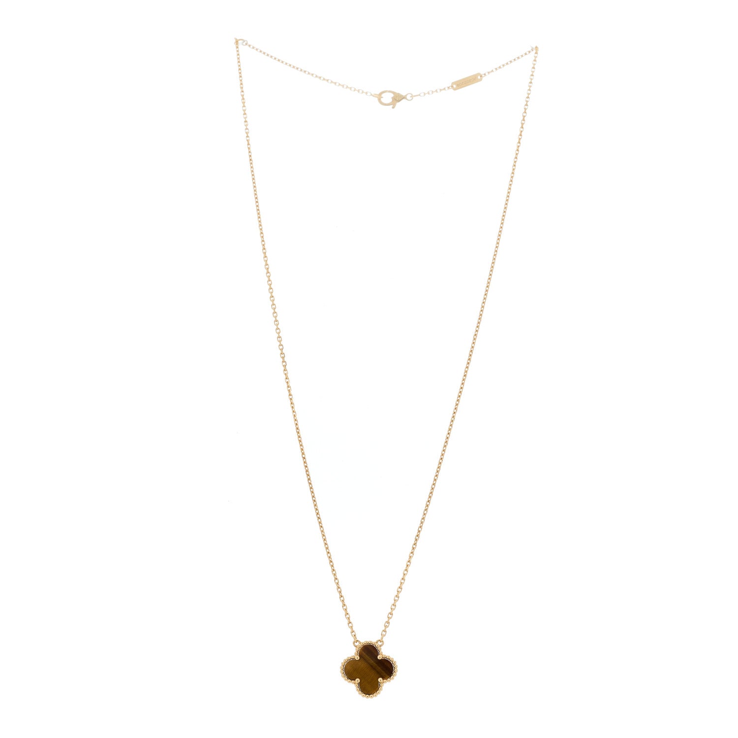 18K Yellow Gold Tiger Eye Vintage Alhambra Pendant Necklace — view 3