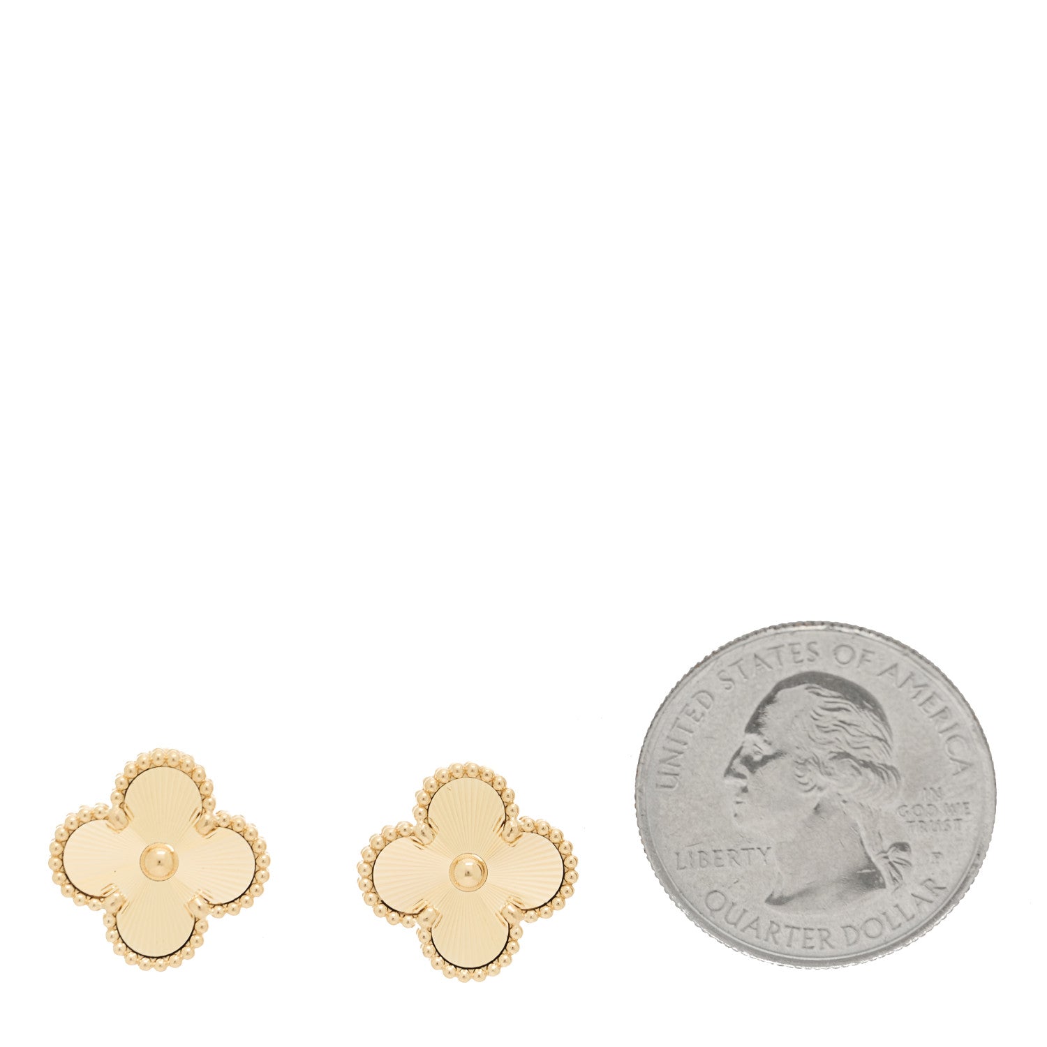 18K Yellow Gold Guilloche Vintage Alhambra Earrings — view 2
