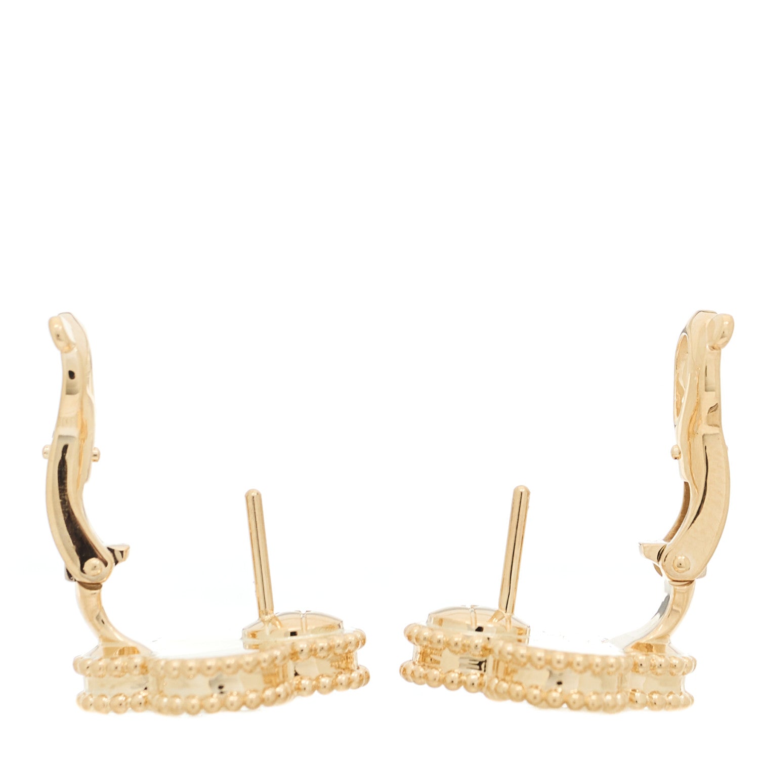 18K Yellow Gold Guilloche Vintage Alhambra Earrings — view 3