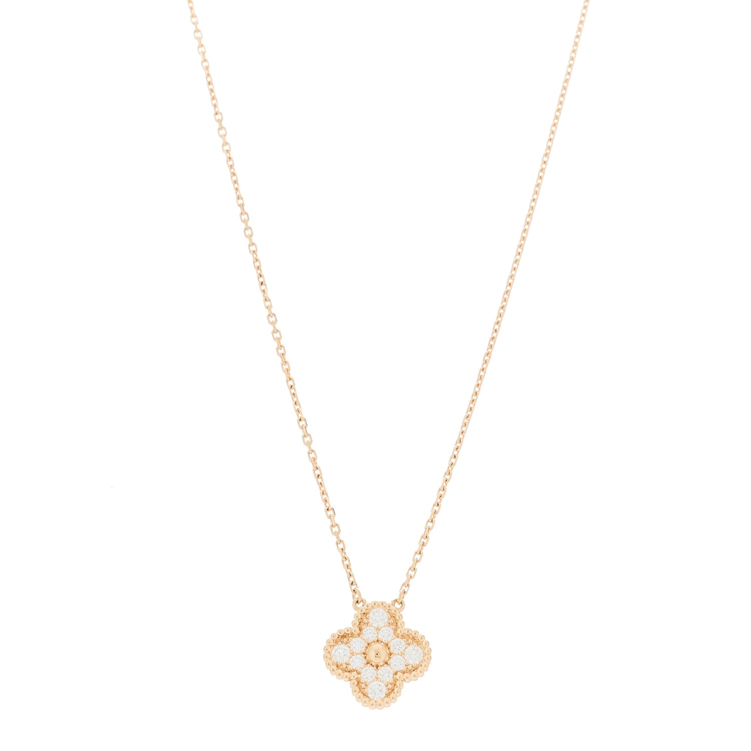 18K Rose Gold Diamond Vintage Alhambra Pendant Necklace