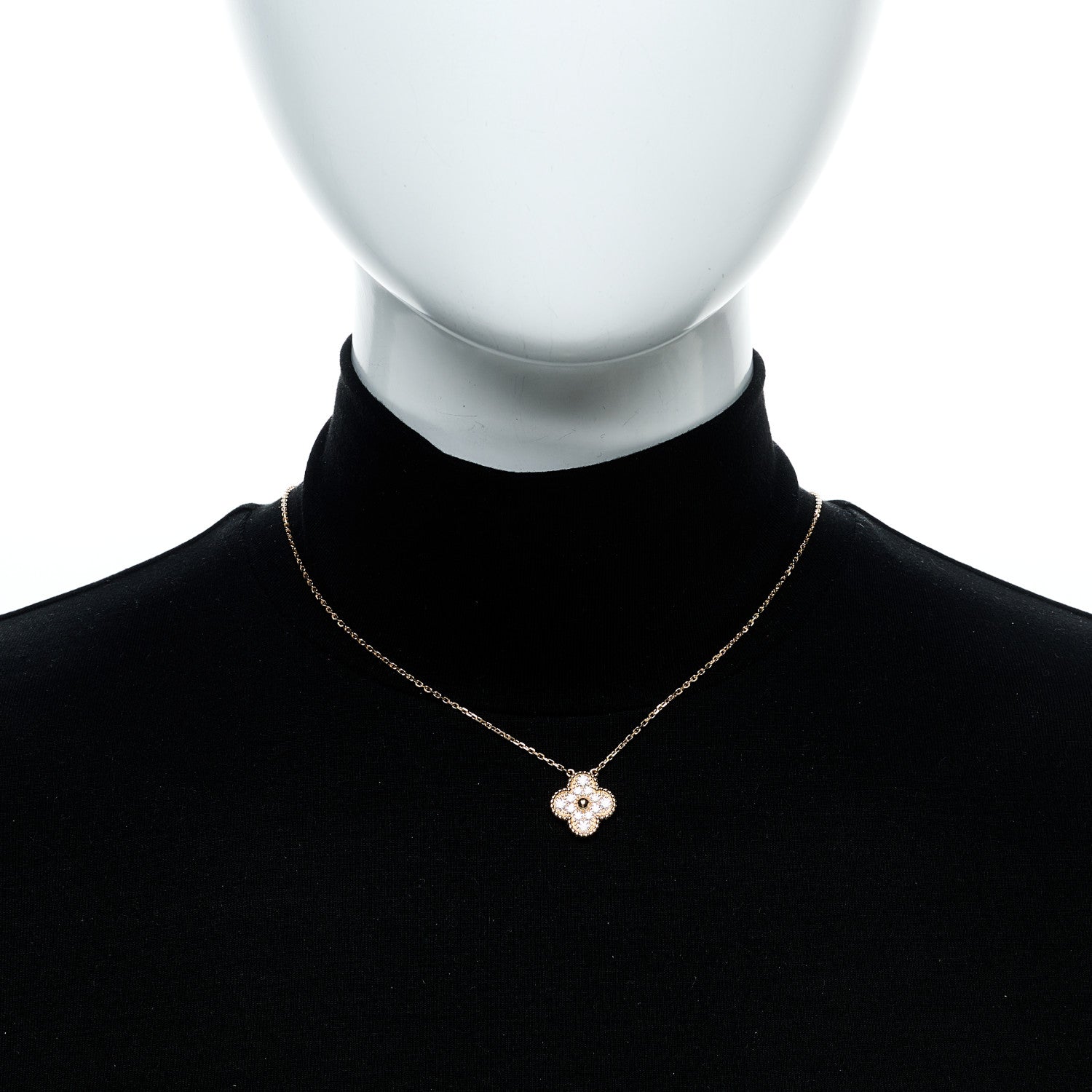 18K Rose Gold Diamond Vintage Alhambra Pendant Necklace — view 2