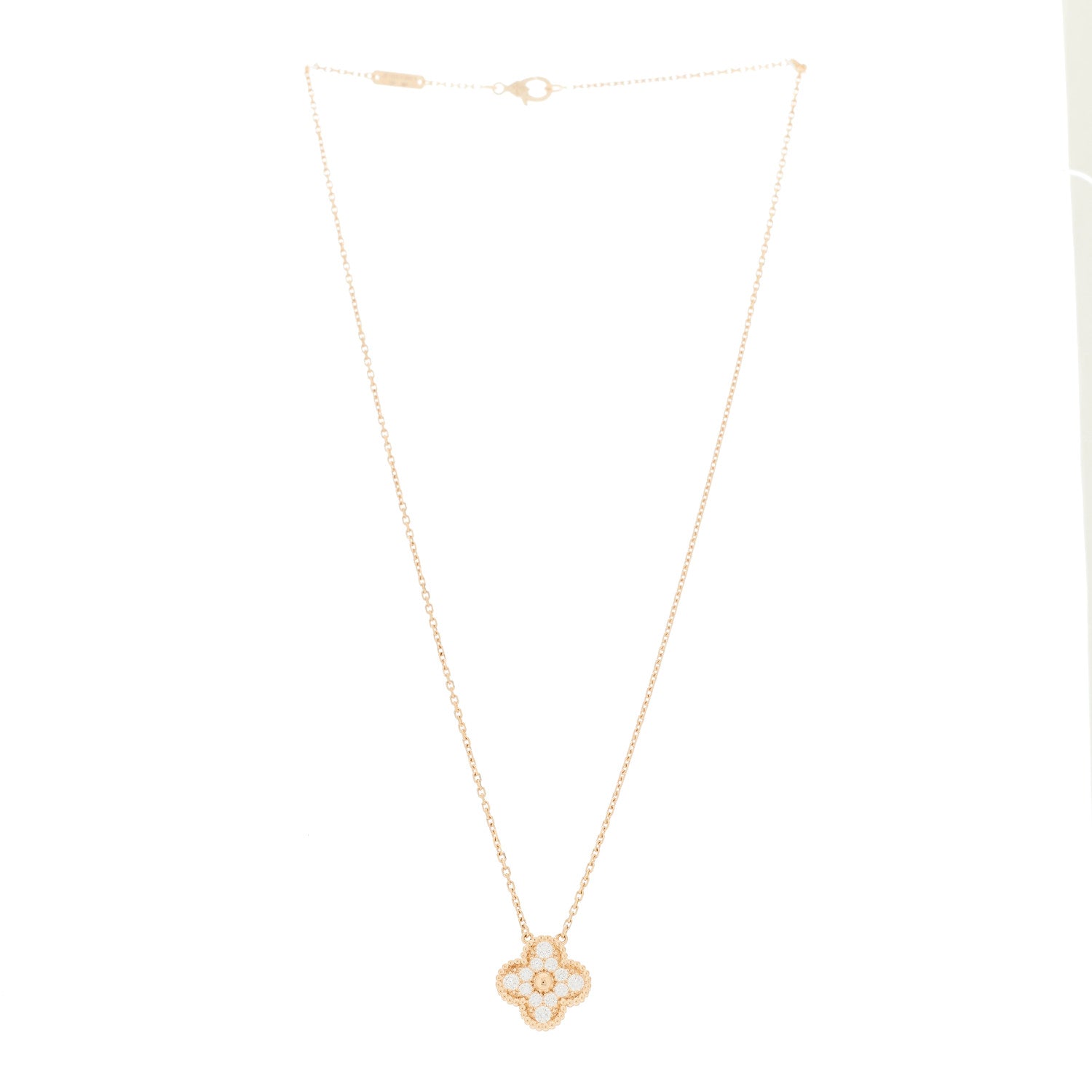 18K Rose Gold Diamond Vintage Alhambra Pendant Necklace — view 3