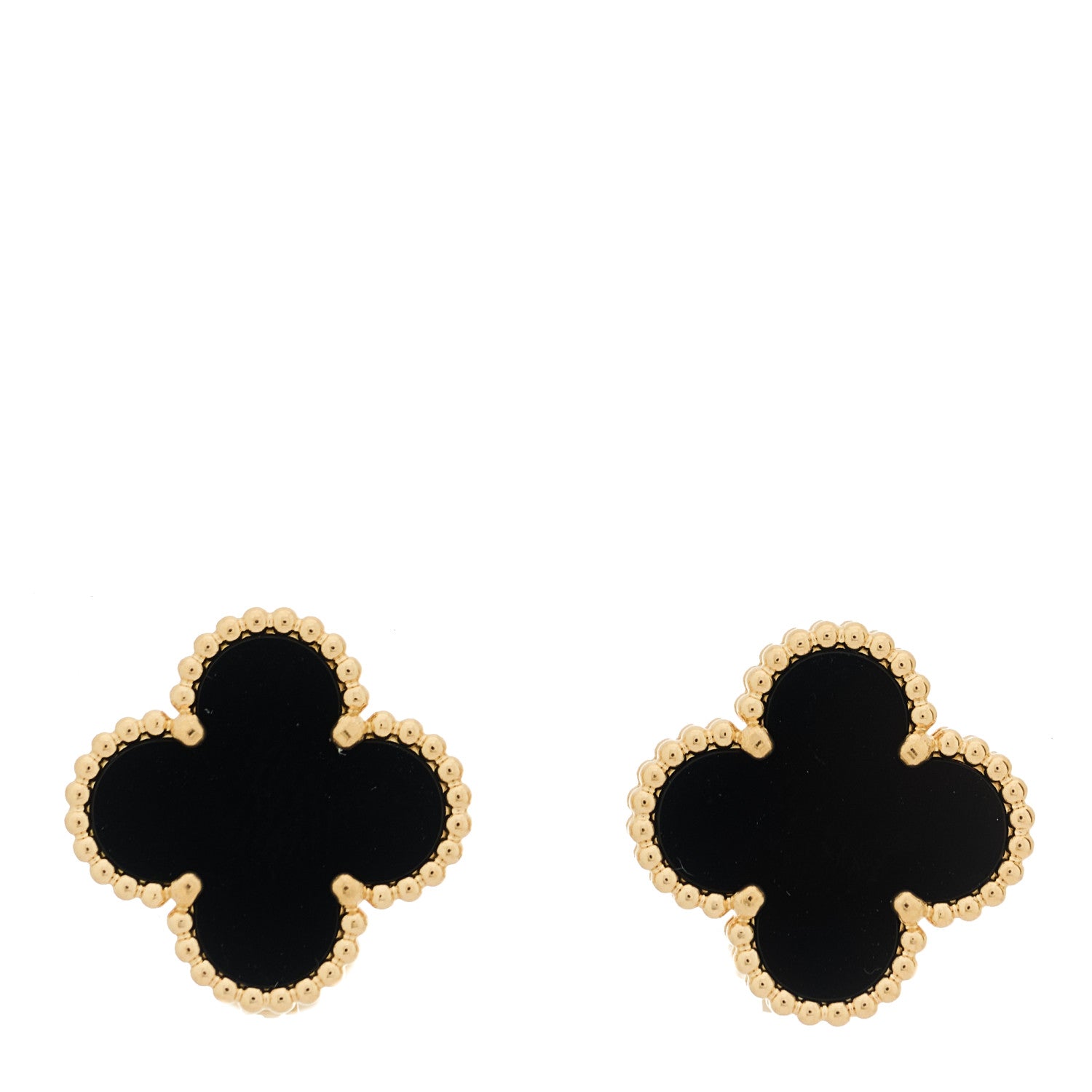 18k Yellow Gold Black Onyx Vintage Alhambra Earrings