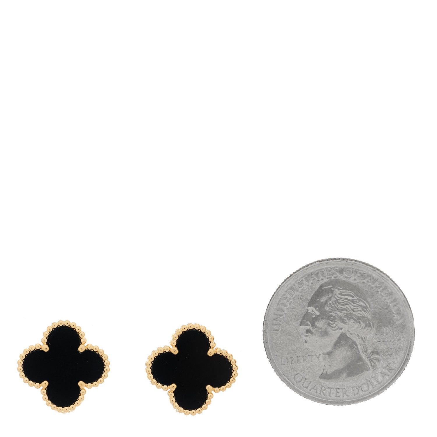 18k Yellow Gold Black Onyx Vintage Alhambra Earrings — view 2