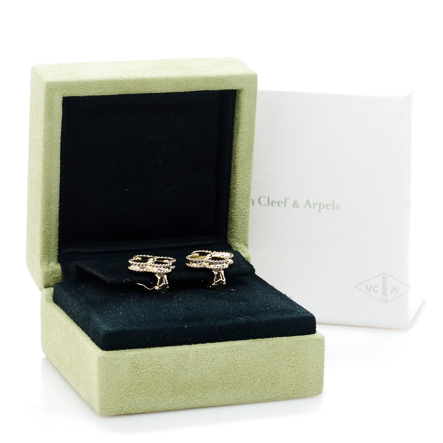 18k Yellow Gold Black Onyx Vintage Alhambra Earrings — view 5