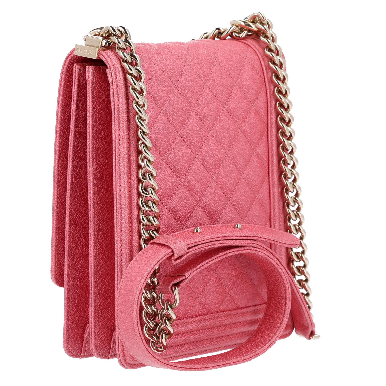 Iridescent Caviar Quilted North South Boy Flap Pink — view 3