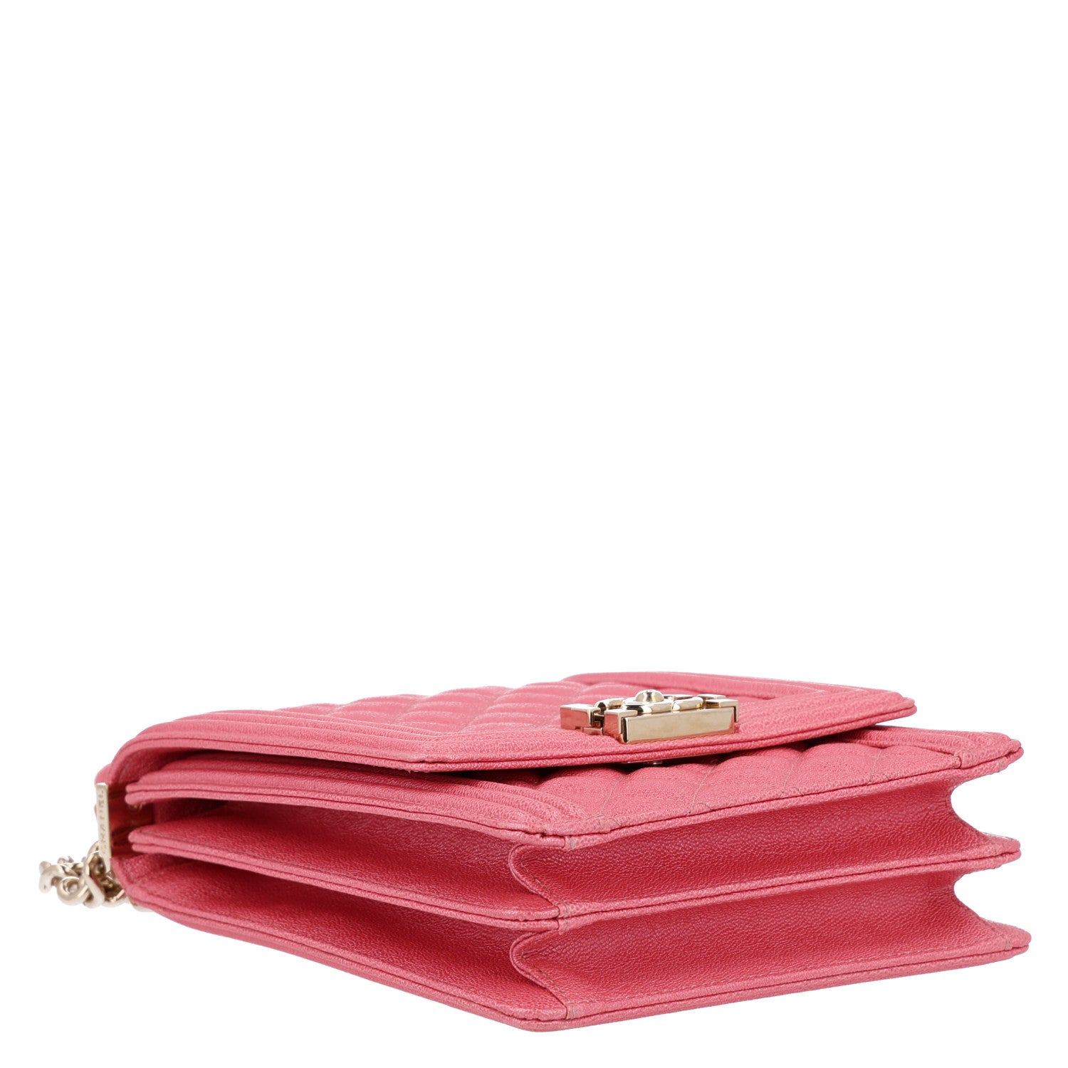 Iridescent Caviar Quilted North South Boy Flap Pink — view 4