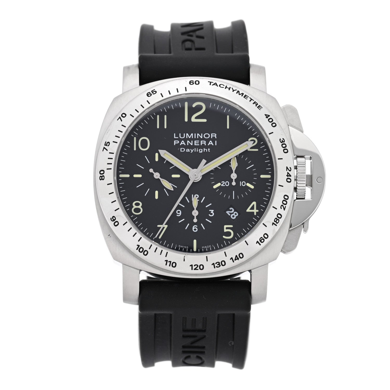 Stainless Steel Rubber 44mm Luminor Daylight Chronograph Automatic Watch Black PAM00250