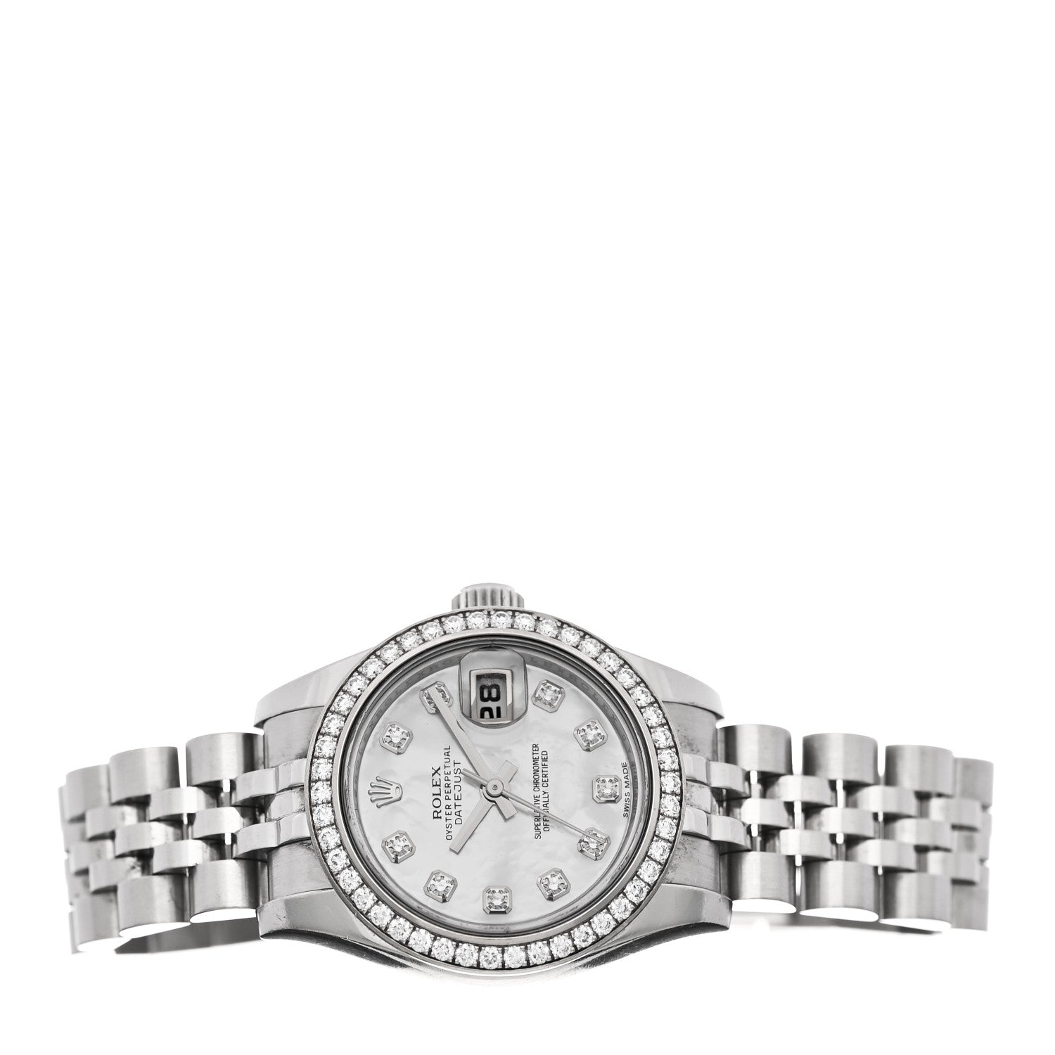 Stainless Steel 18K White Gold Diamond Mother of Pearl 26mm Oyster Perpetual Datejust Watch 179384 — view 2