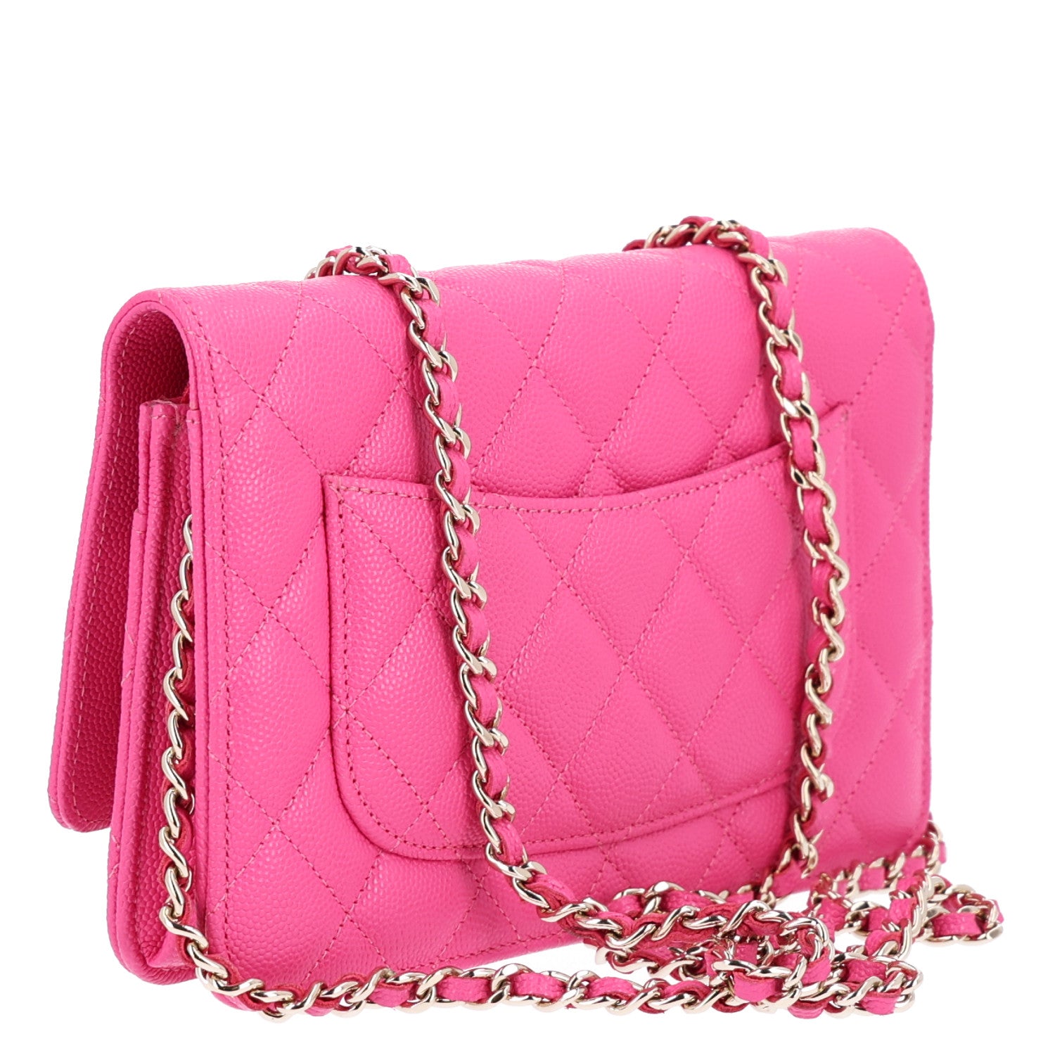 Caviar Quilted Wallet on Chain WOC Dark Pink — view 3