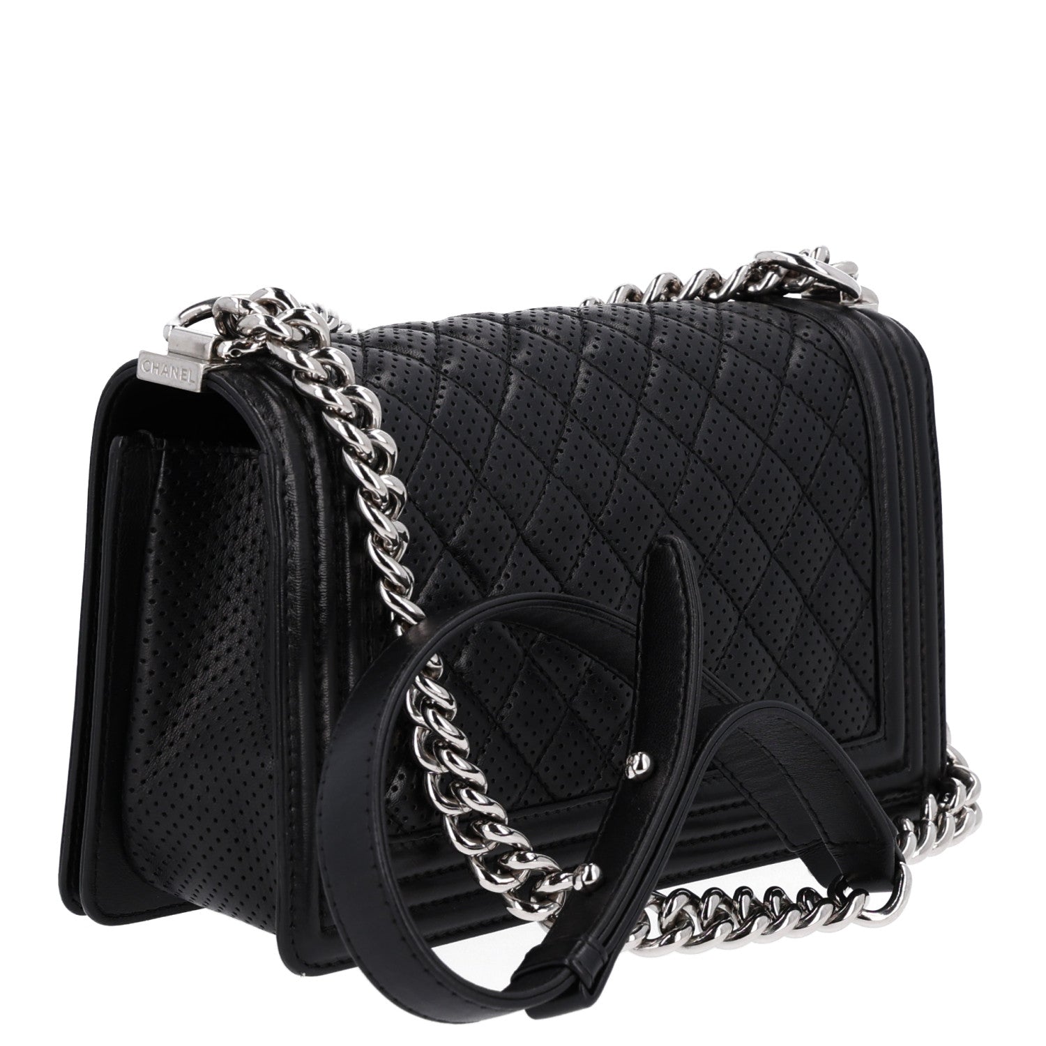 Lambskin Perforated Medium Boy Flap Black — view 3