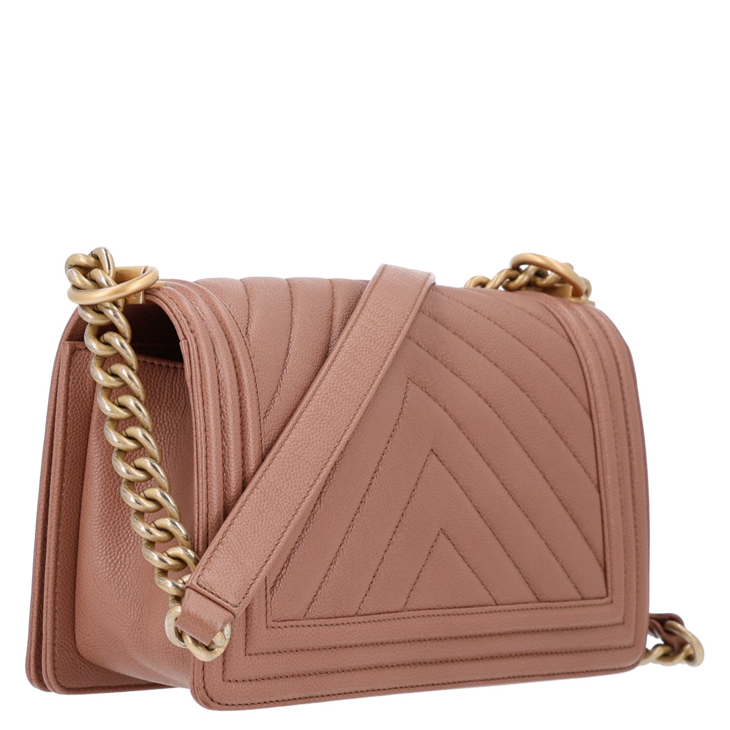 Caviar Chevron Quilted Medium Boy Flap Dark Beige — view 3