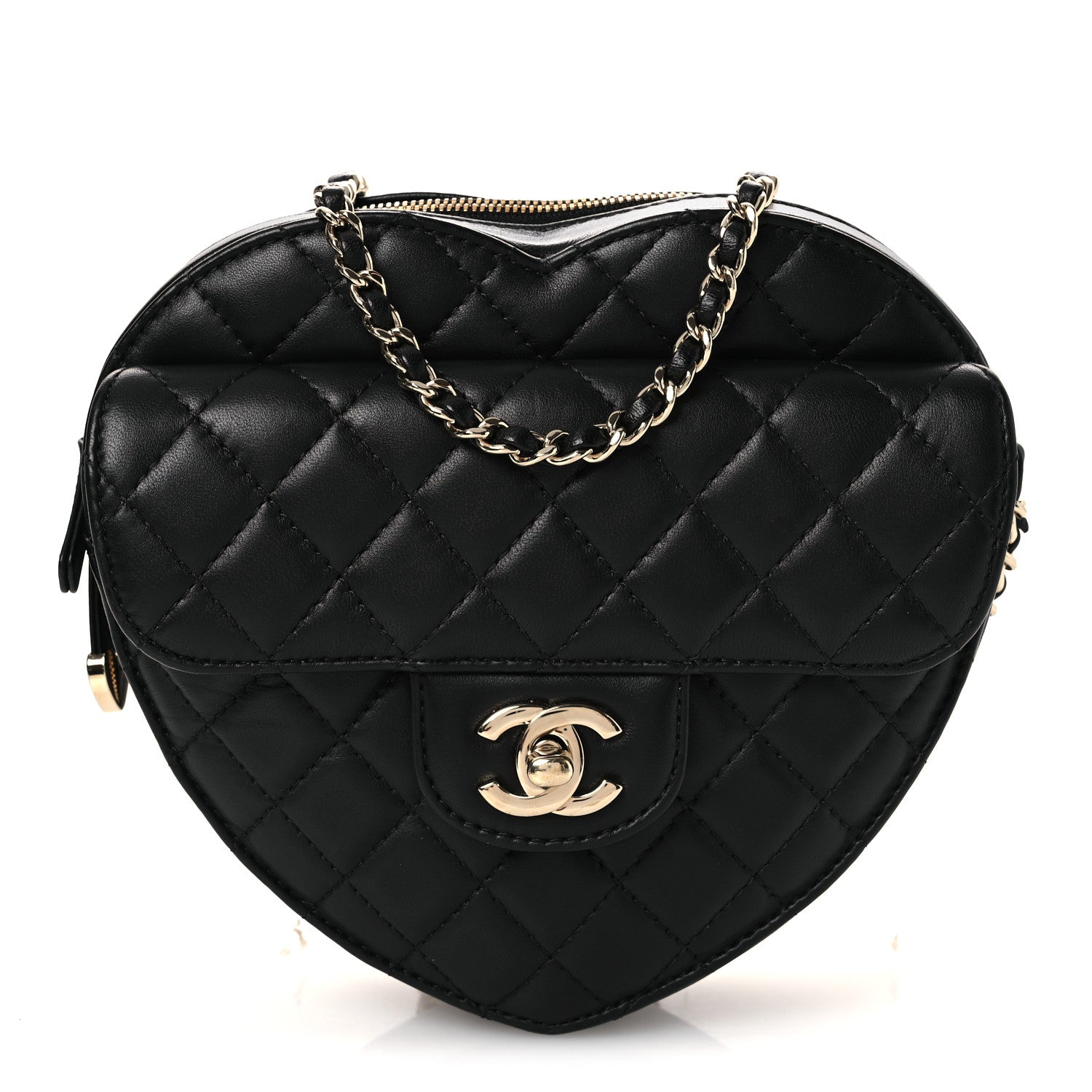 Lambskin Quilted Large CC In Love Heart Bag Black