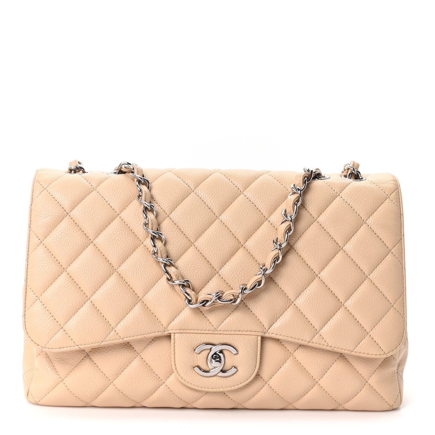 Caviar Quilted Jumbo Single Flap Beige Clair
