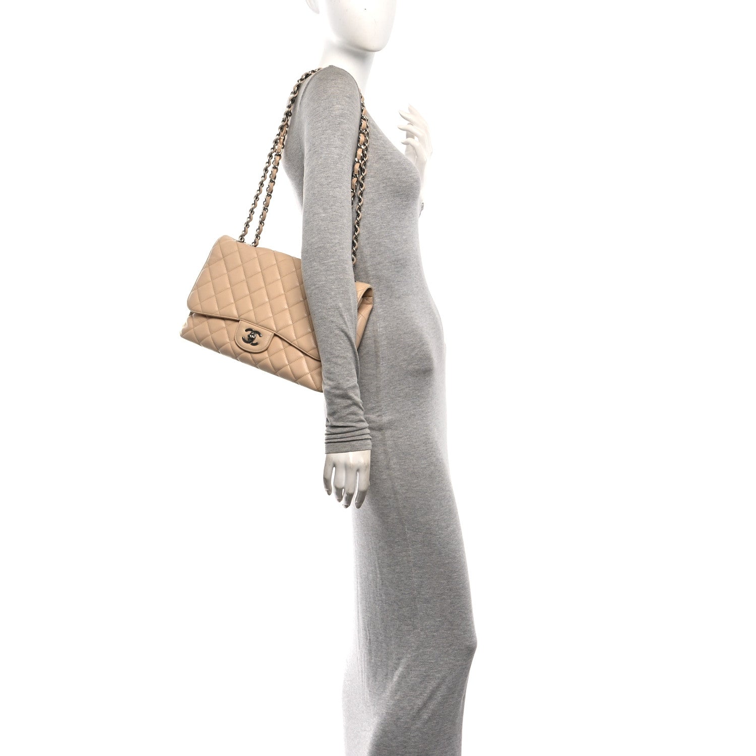 Caviar Quilted Jumbo Single Flap Beige Clair — view 2