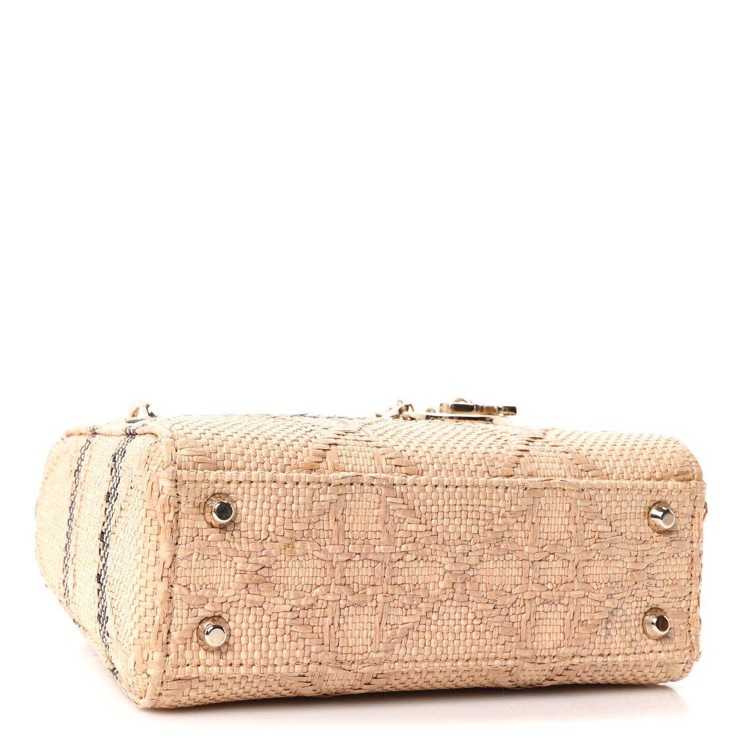 Raffia Woven Cannage Embroidered Mini Lady D-Lite Natural Black — view 4