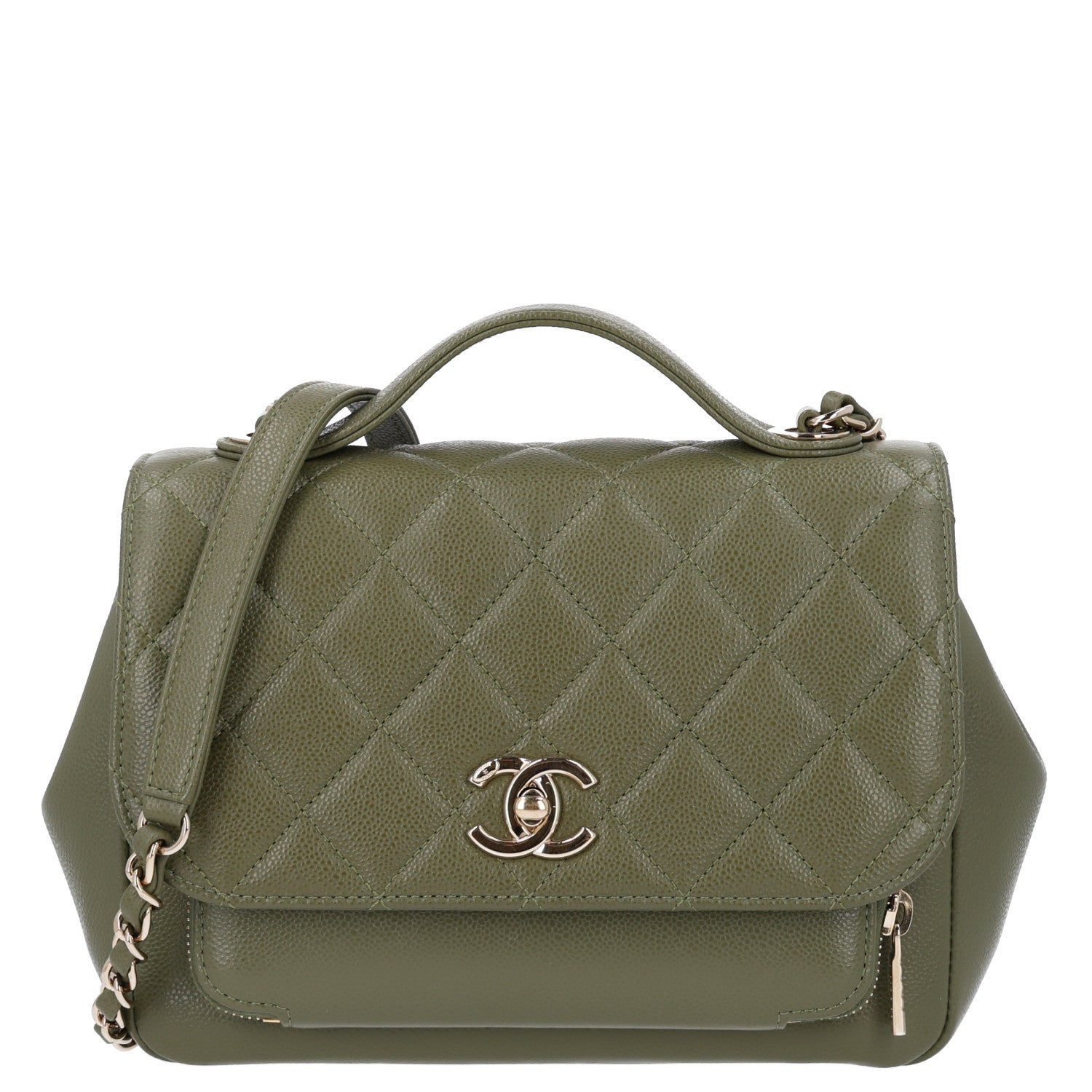 Caviar Quilted Medium Business Affinity Flap Green