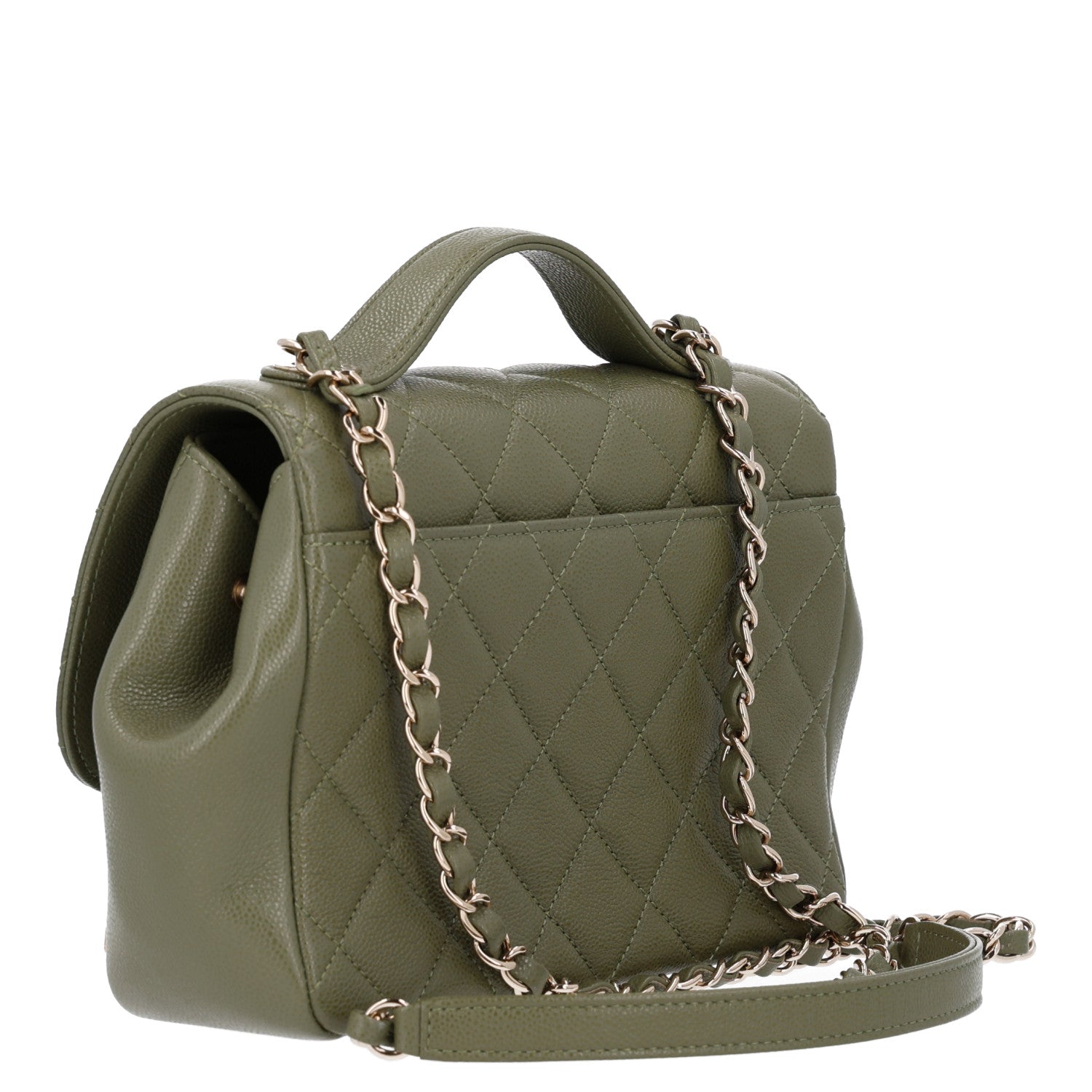 Caviar Quilted Medium Business Affinity Flap Green — view 2