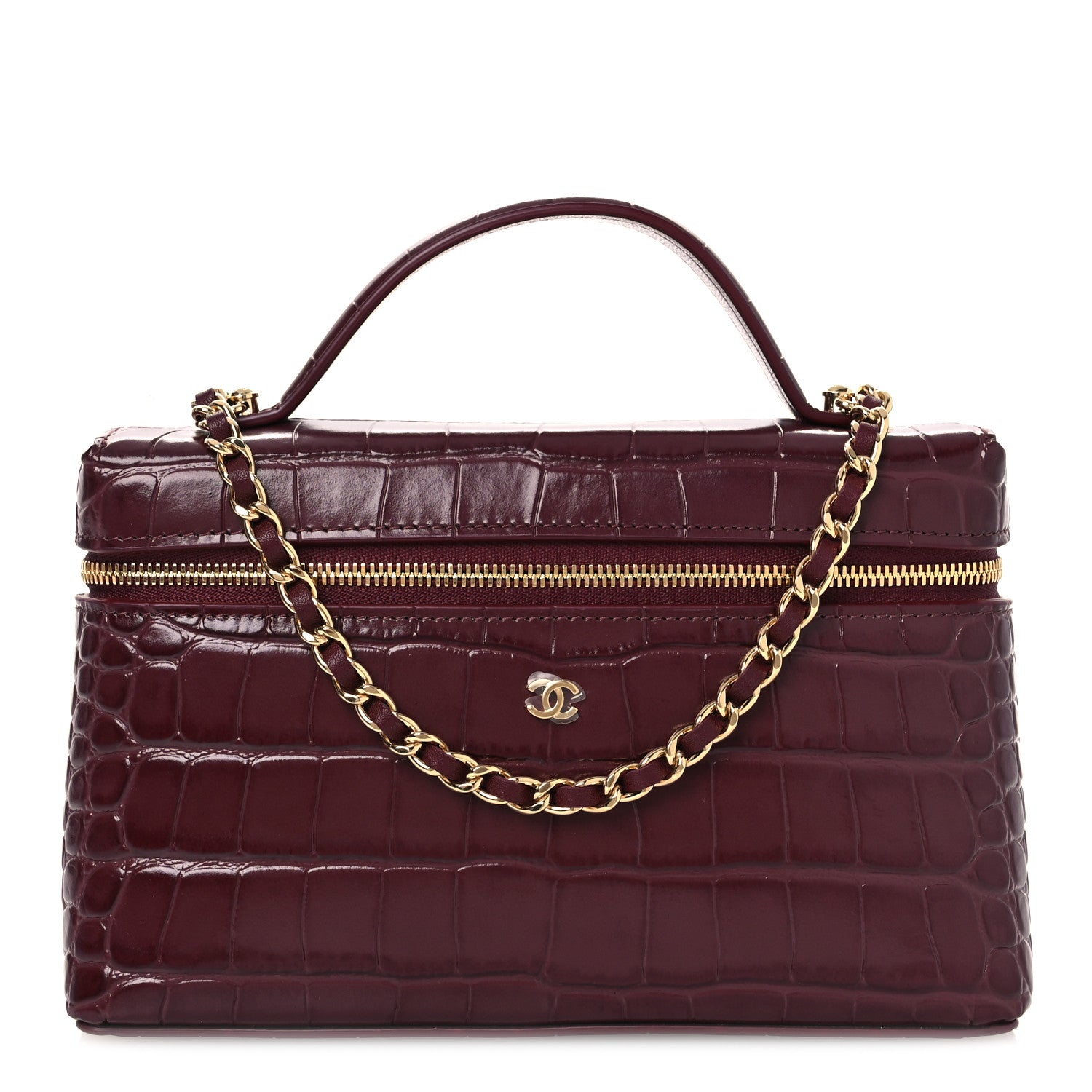 Calfskin Crocodile Embossed Crococo Exoticoco Vanity With Chain Dark Burgundy