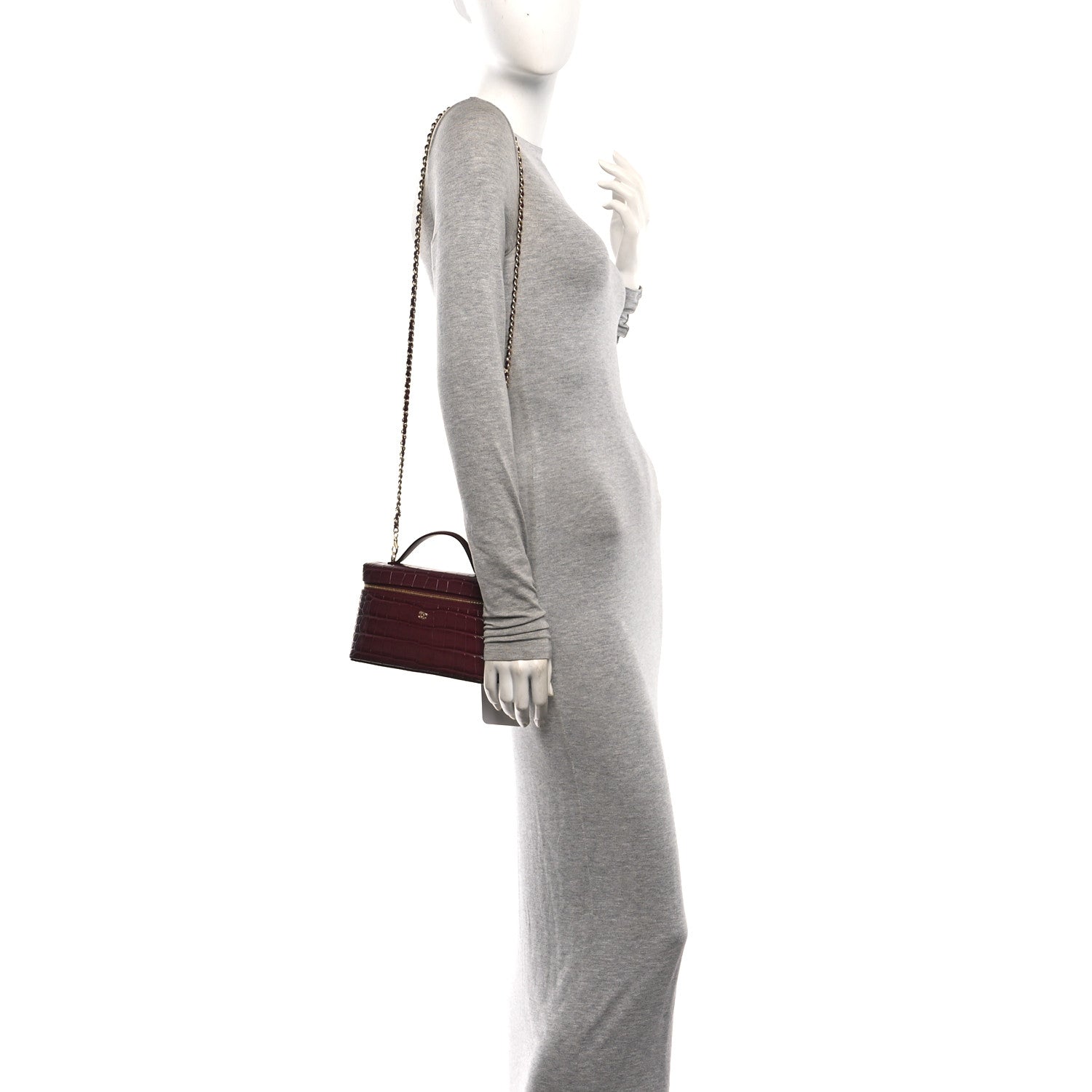 Calfskin Crocodile Embossed Crococo Exoticoco Vanity With Chain Dark Burgundy — view 2