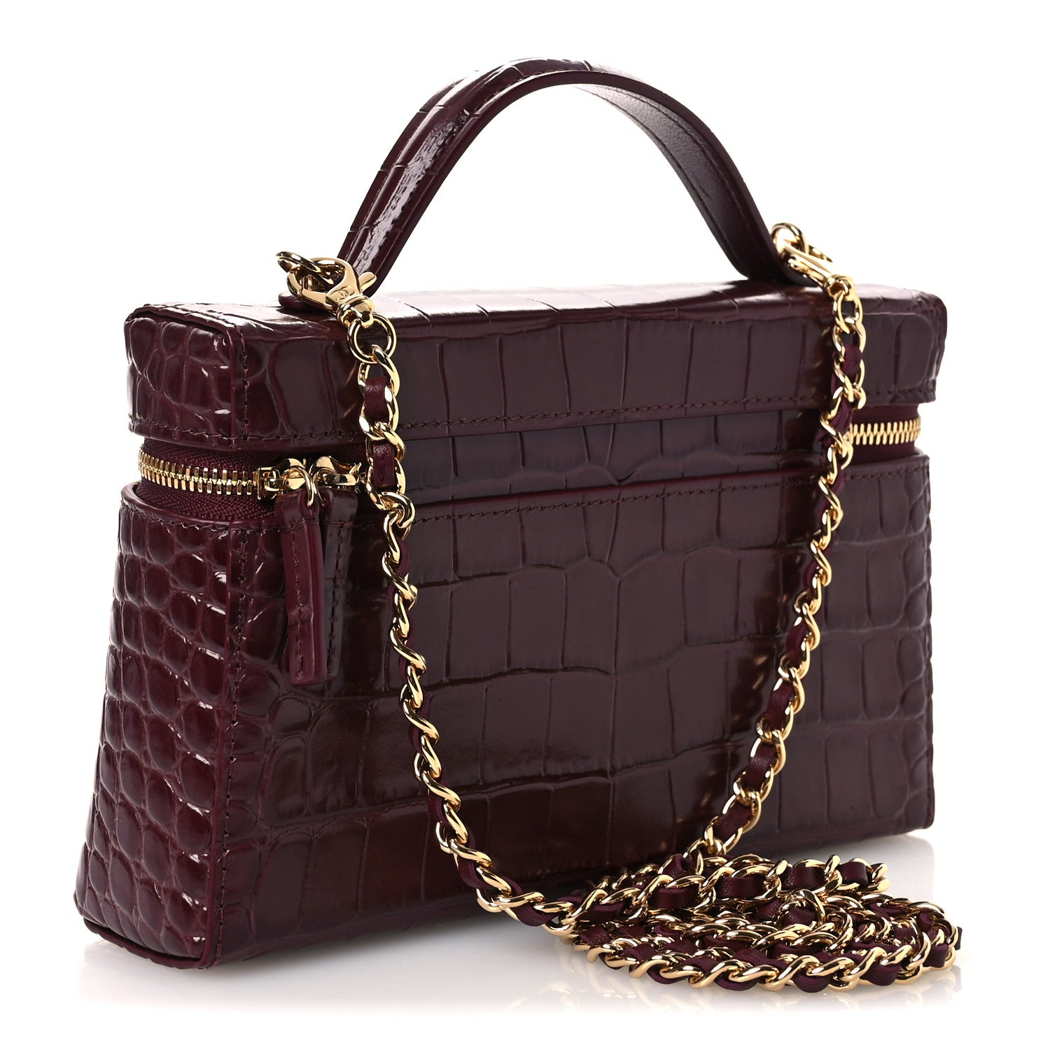 Calfskin Crocodile Embossed Crococo Exoticoco Vanity With Chain Dark Burgundy — view 3