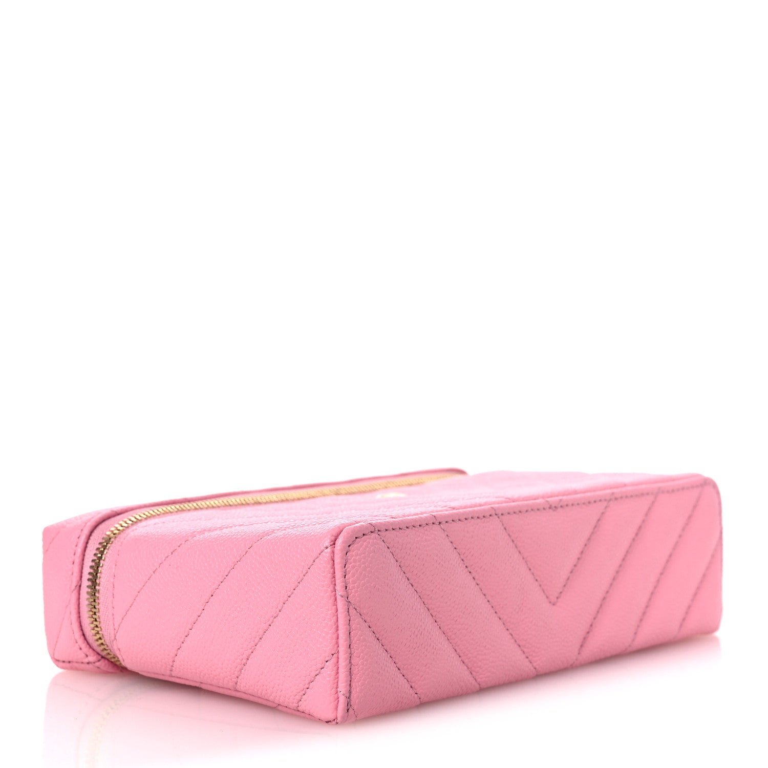 Shiny Caviar Quilted Sleek Chevron Vanity With Chain Rose — view 4