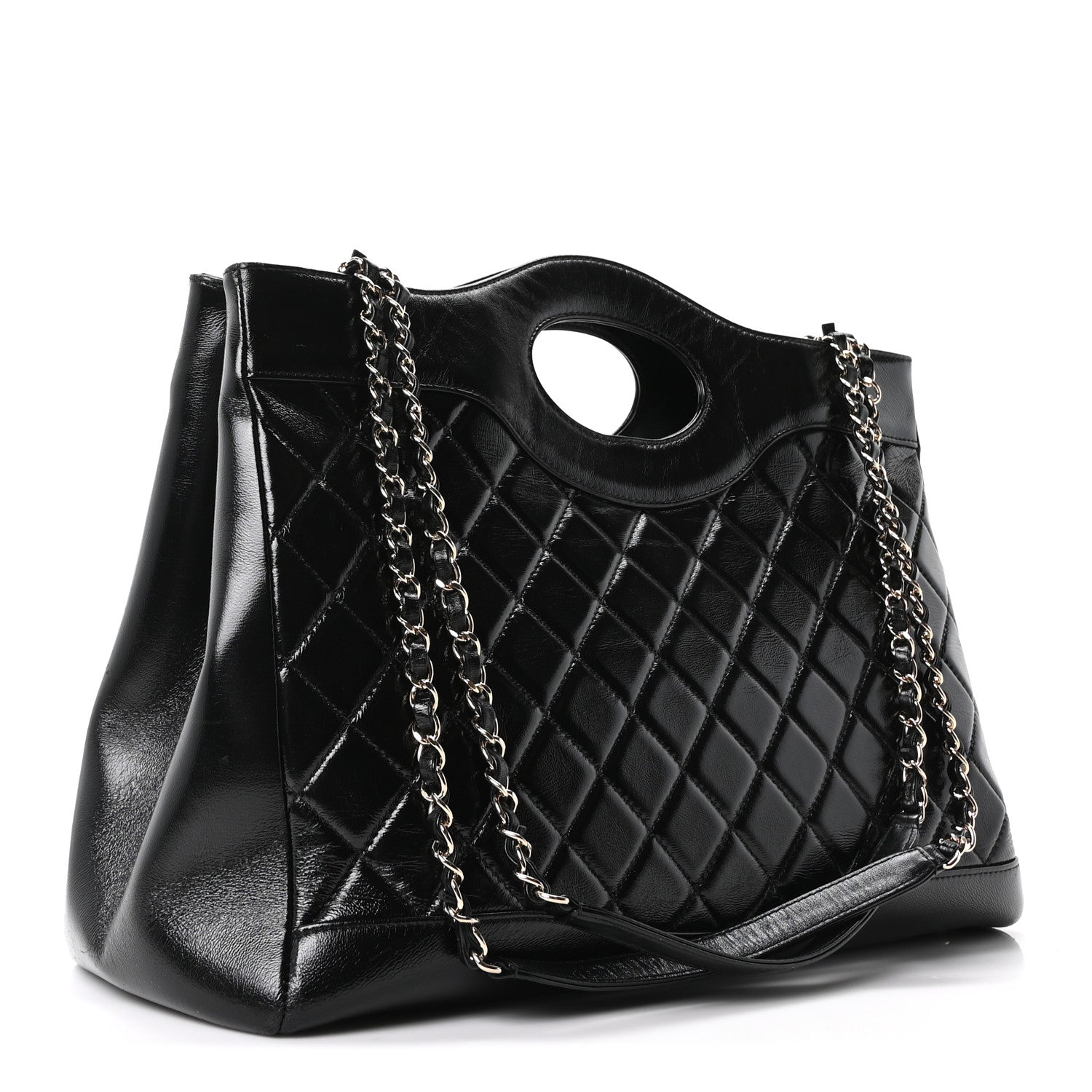 Shiny Aged Calfskin Quilted Large 31 Shopping Bag Black — view 3