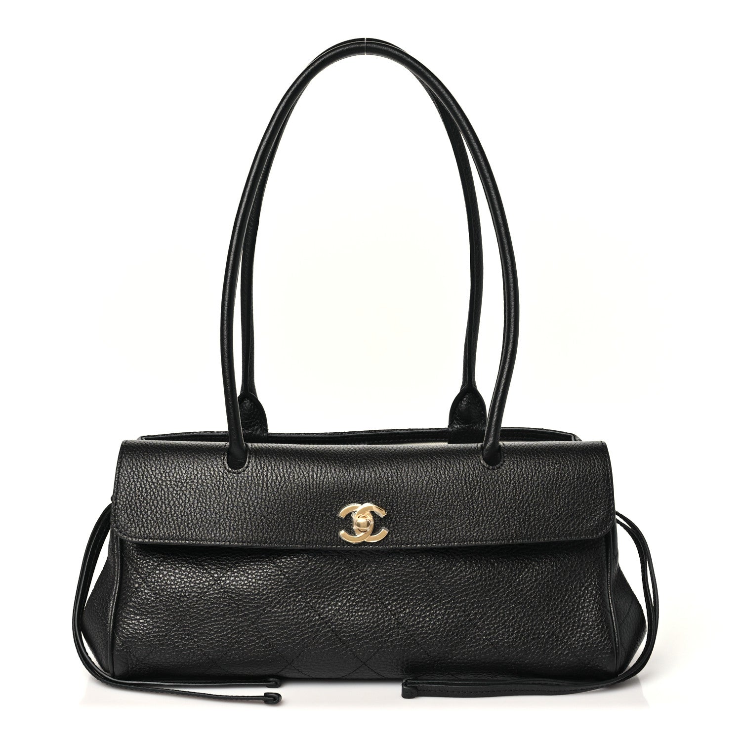 Grained Calfskin Stitched Urban Essentials Small Shopping Bag Black