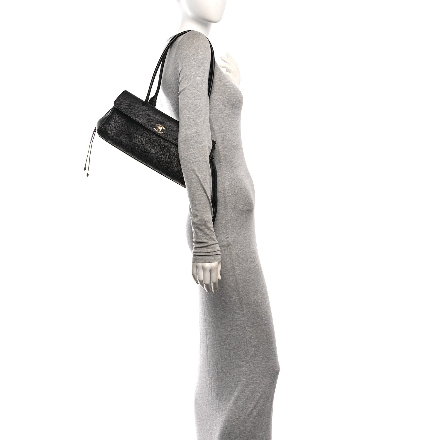 Grained Calfskin Stitched Urban Essentials Small Shopping Bag Black — view 2