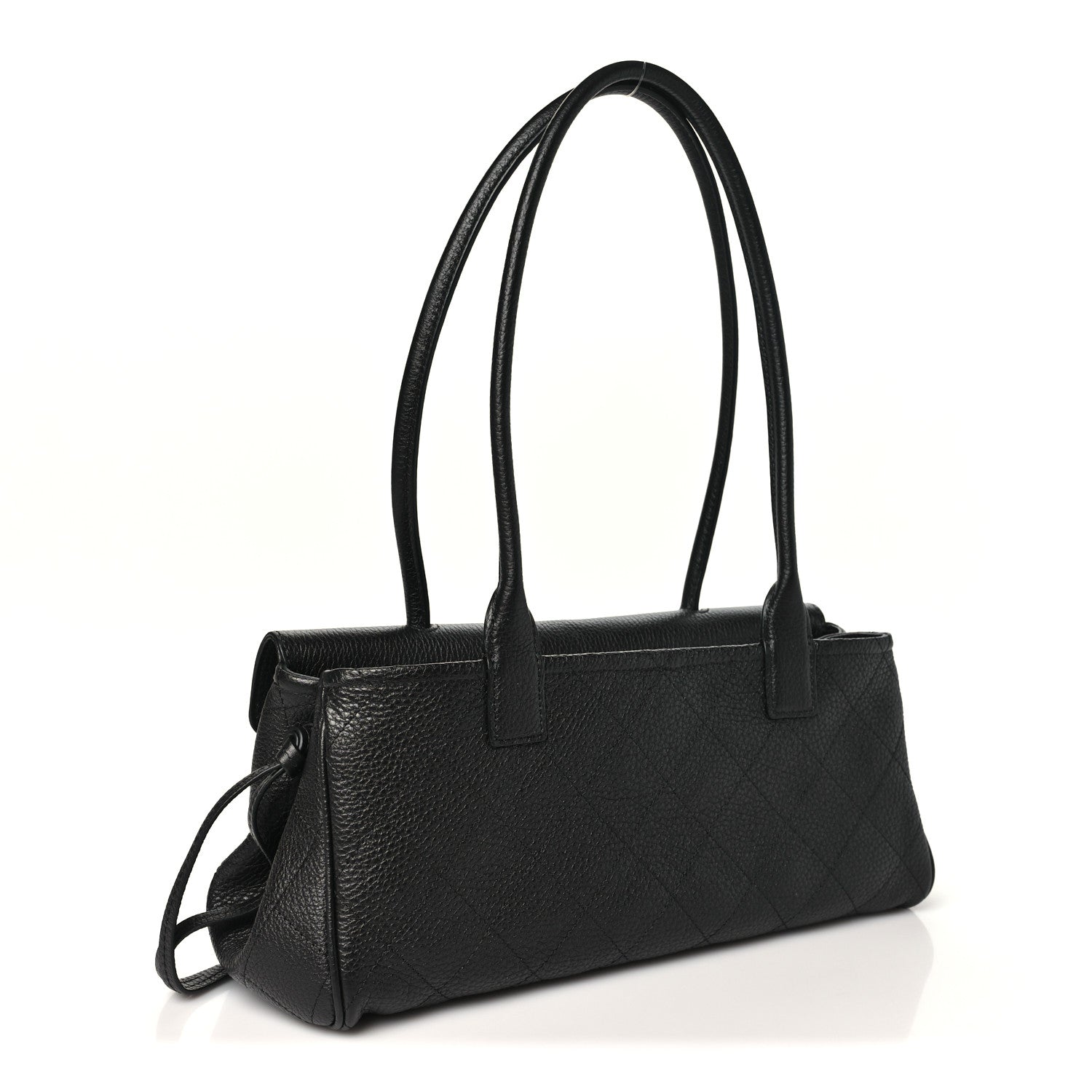 Grained Calfskin Stitched Urban Essentials Small Shopping Bag Black — view 3
