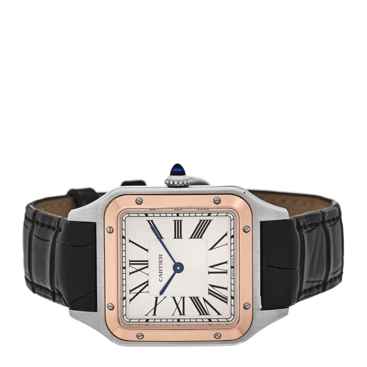 Stainless Steel 18K Pink Gold Alligator 31.4mm Santos Dumont Quartz Watch — view 2