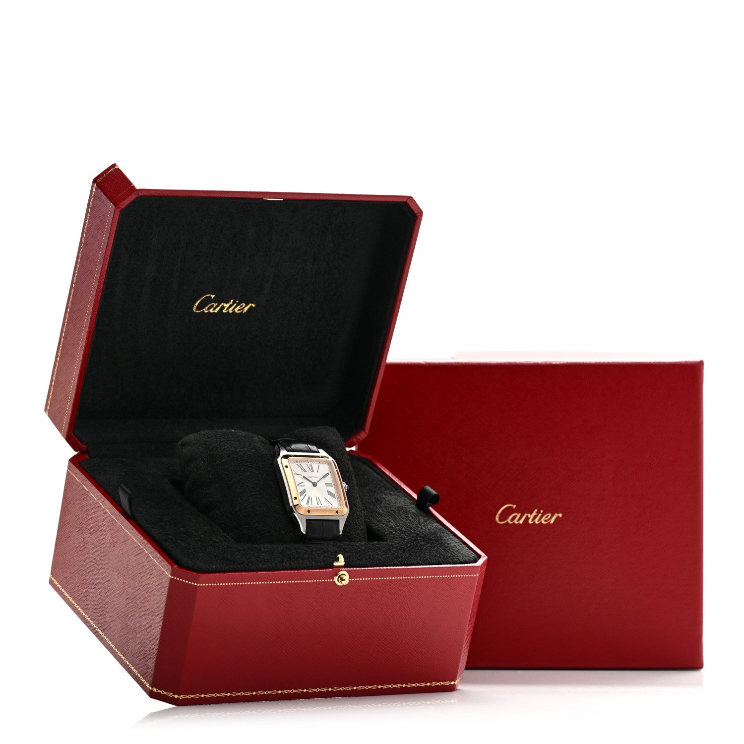 Stainless Steel 18K Pink Gold Alligator 31.4mm Santos Dumont Quartz Watch — view 5