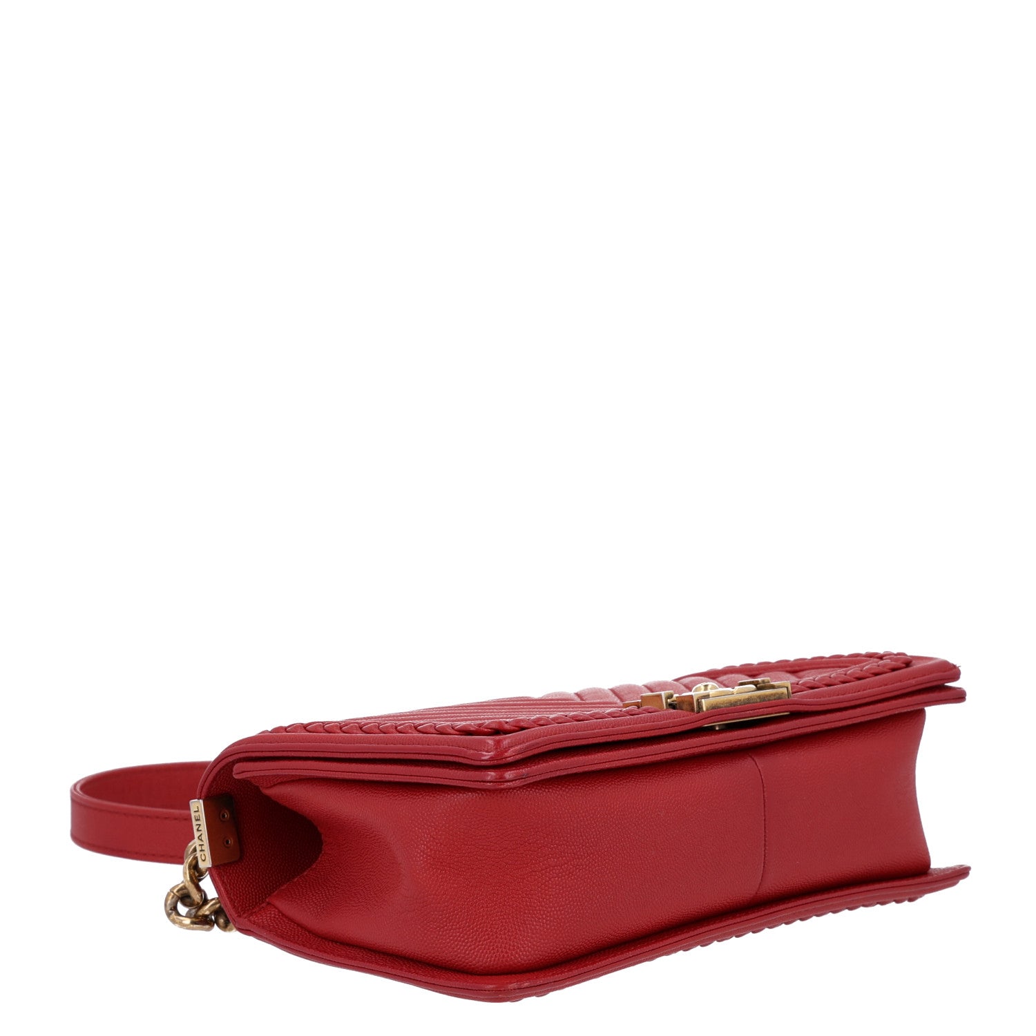 Caviar Chevron Quilted Braided Medium Boy Flap Red — view 4