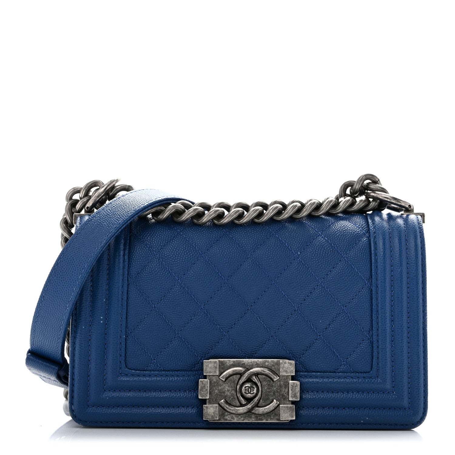 Caviar Quilted Small Boy Flap Dark Blue