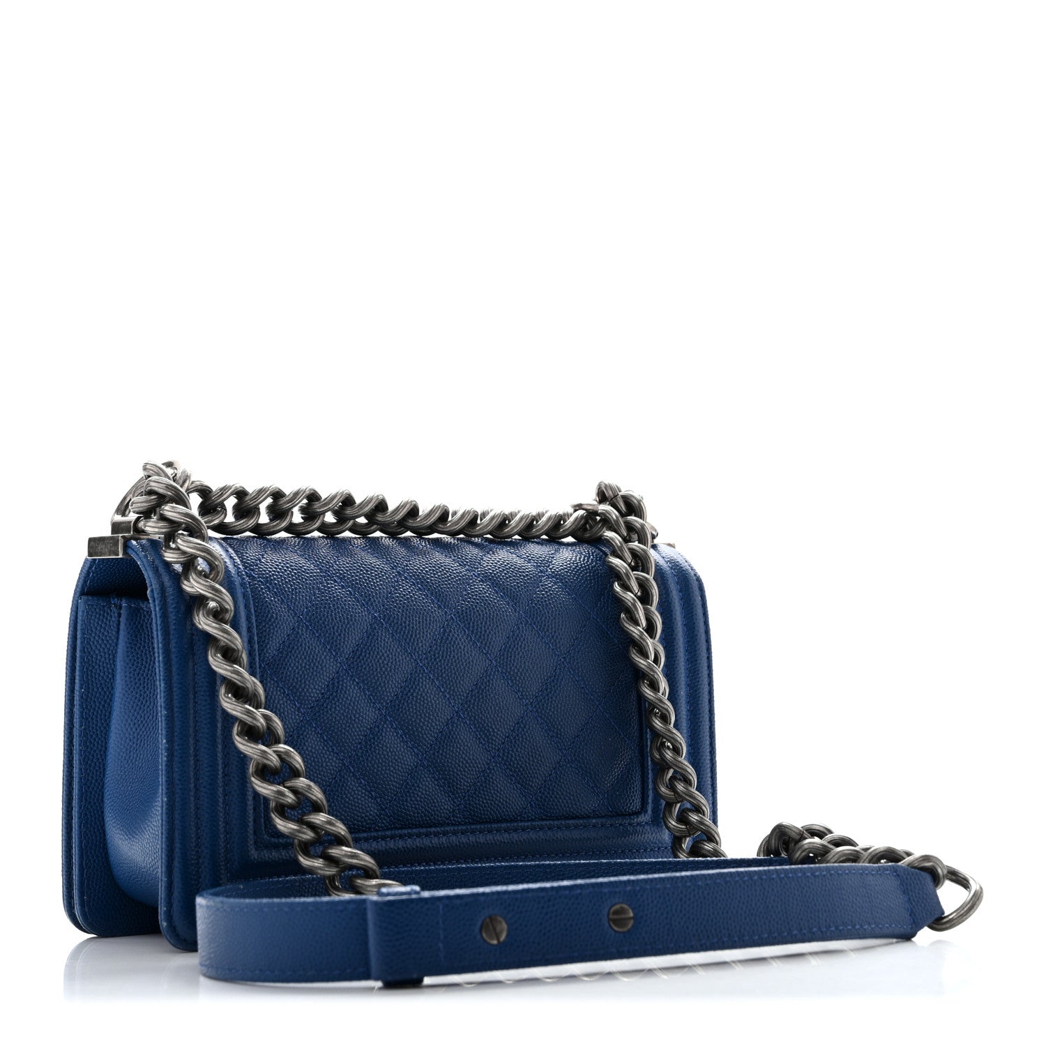 Caviar Quilted Small Boy Flap Dark Blue — view 2