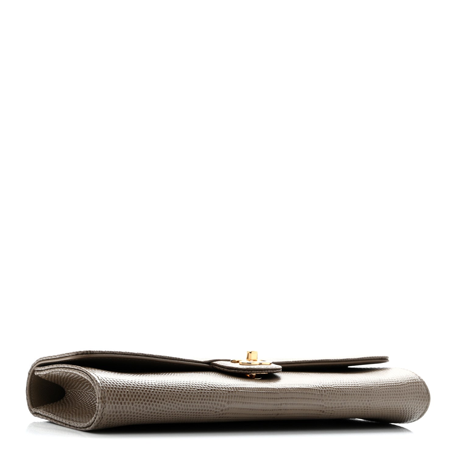 Calfskin Lizard Embossed Top Handle Long Clutch With Chain Dark Khaki — view 3