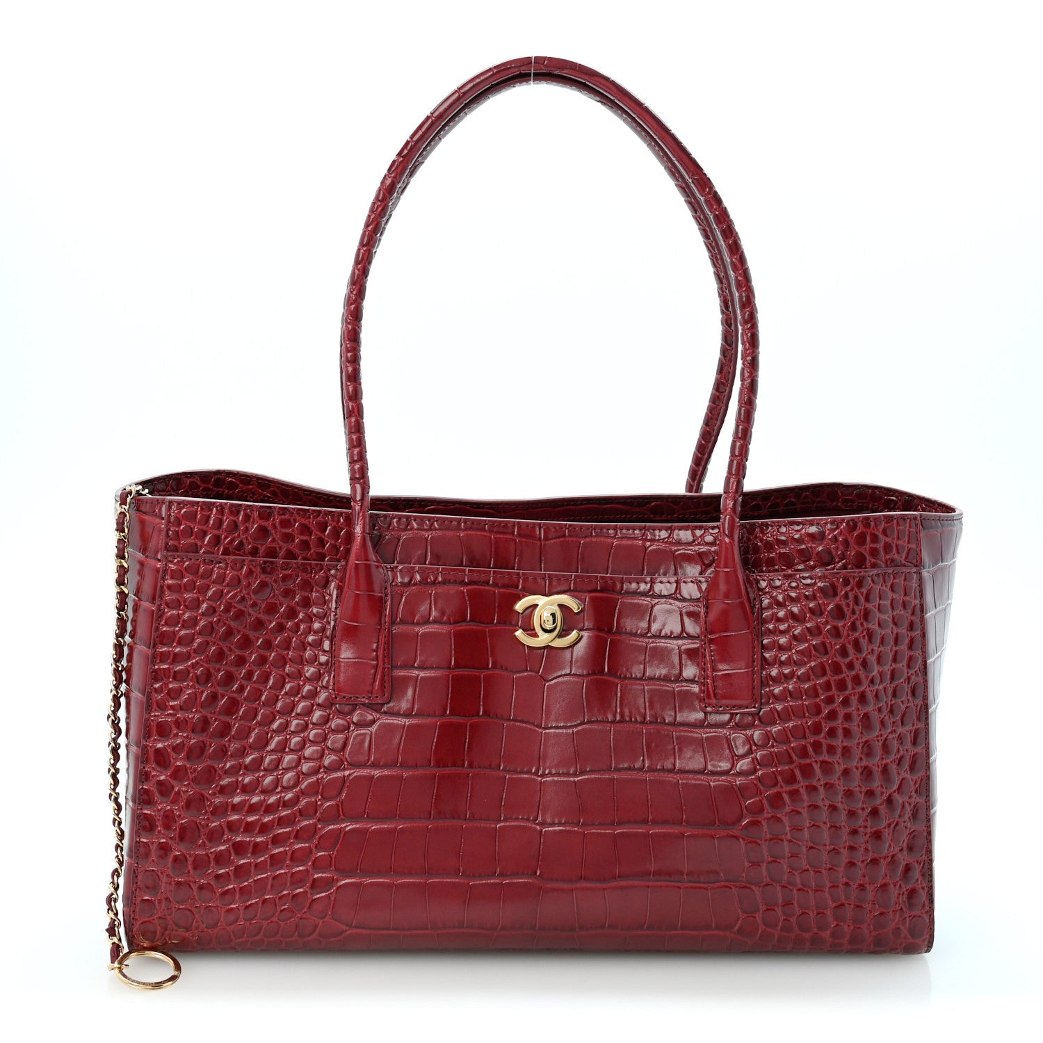 Calfskin Crocodile Embossed Archetype Small Shopping Tote Burgundy