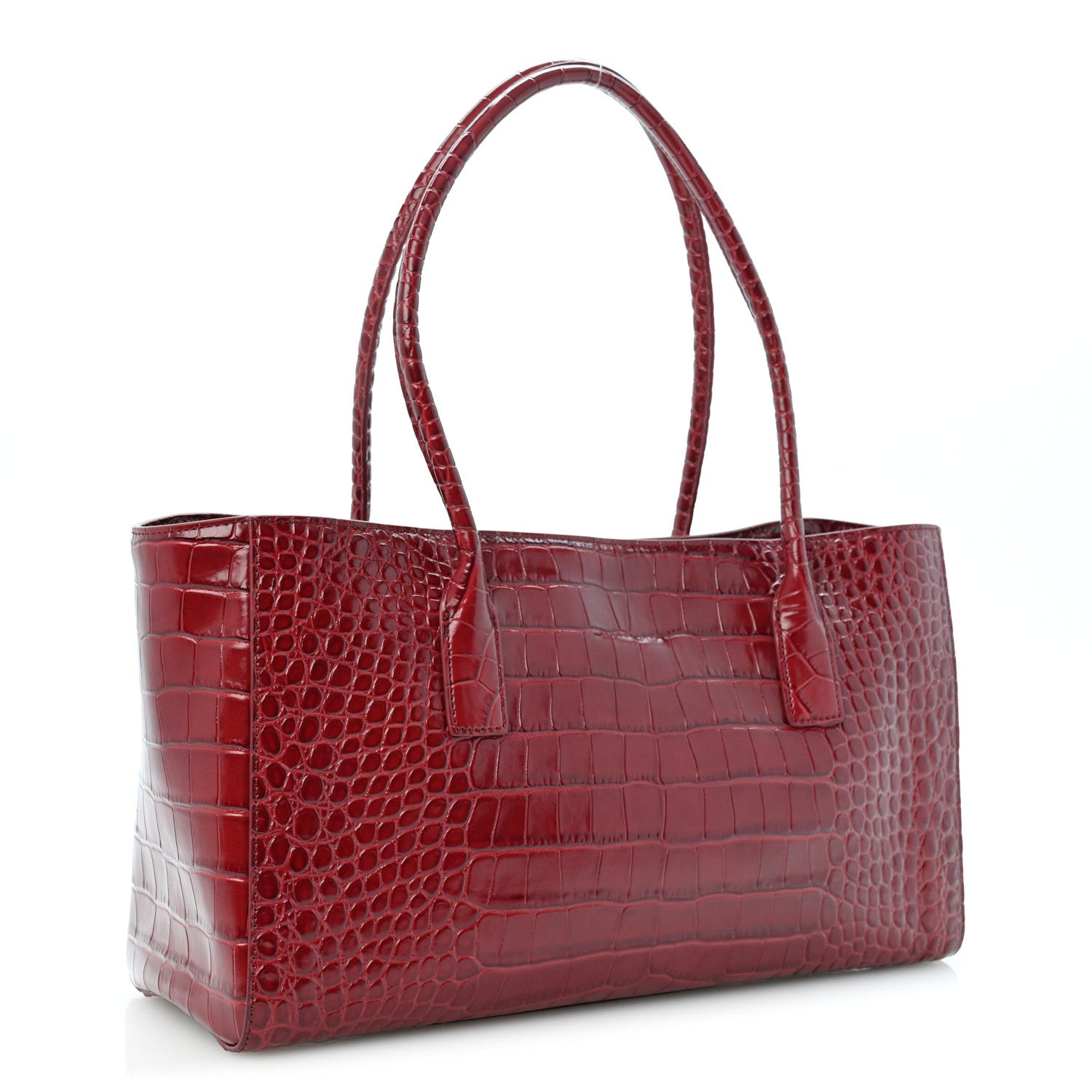 Calfskin Crocodile Embossed Archetype Small Shopping Tote Burgundy — view 3