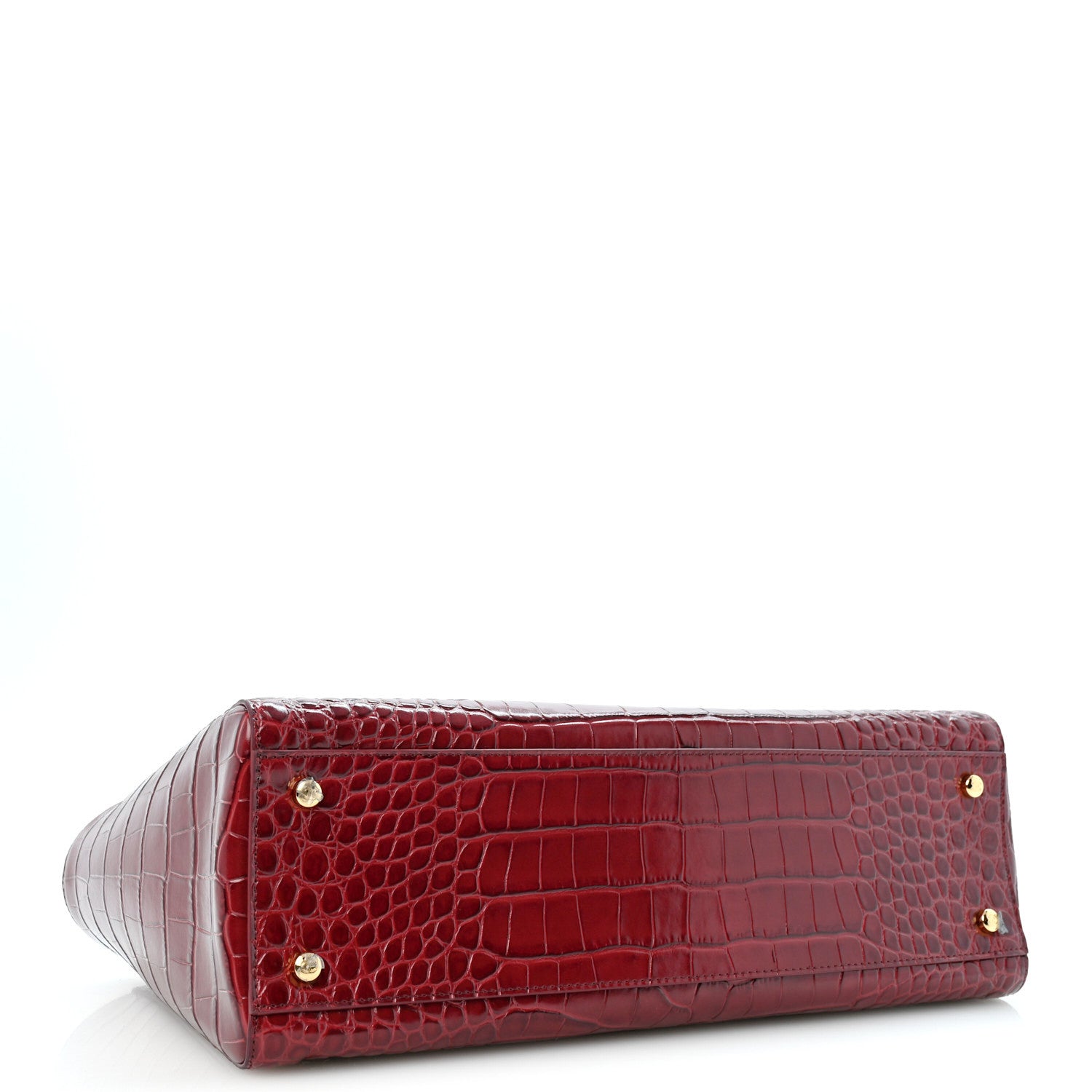 Calfskin Crocodile Embossed Archetype Small Shopping Tote Burgundy — view 4