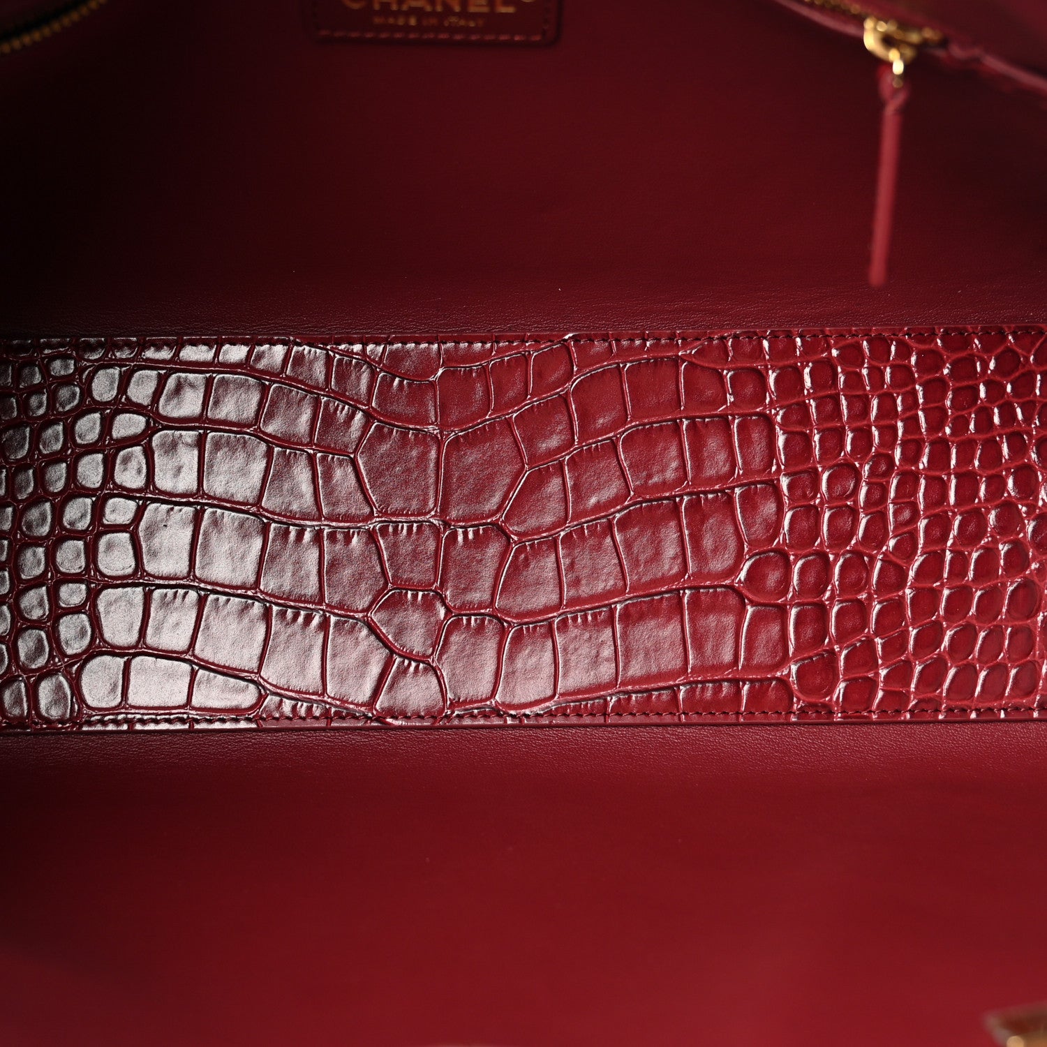 Calfskin Crocodile Embossed Archetype Small Shopping Tote Burgundy — view 5