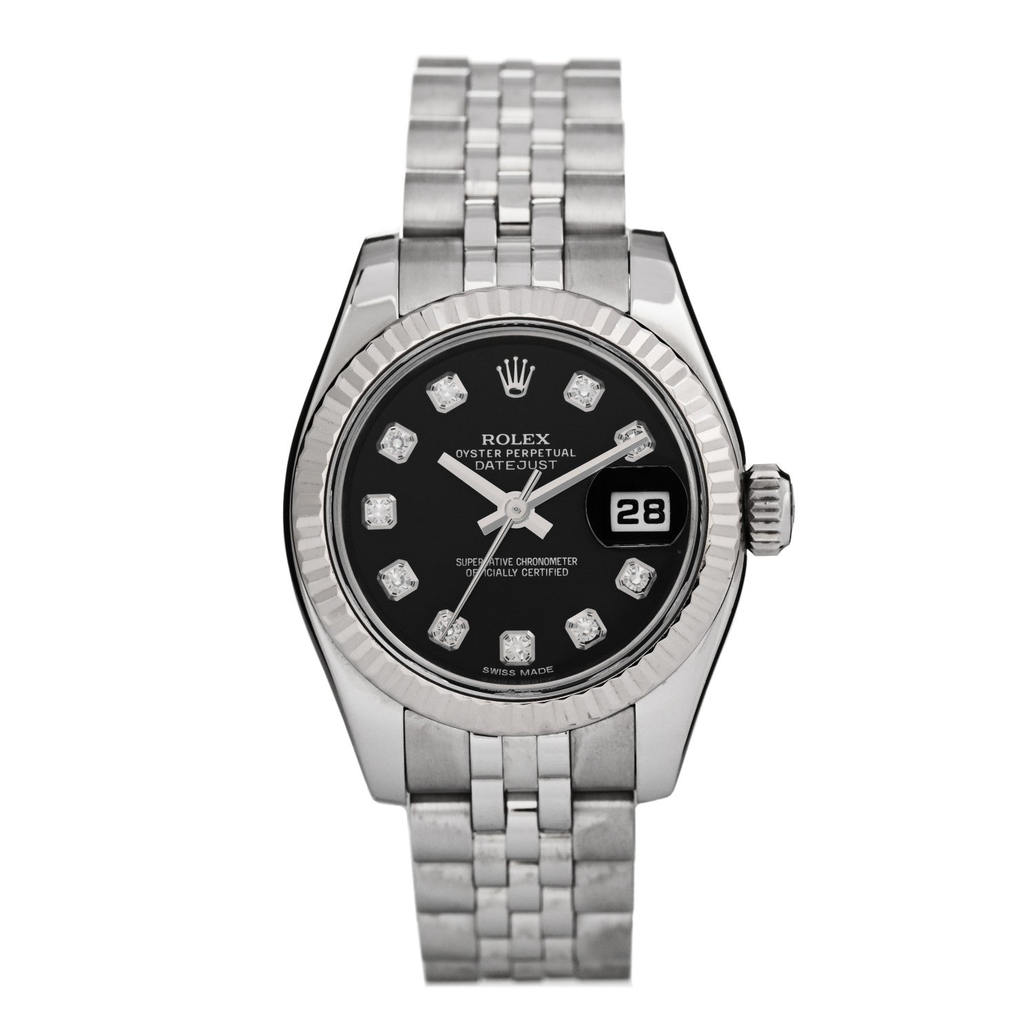Stainless Steel 18K White Gold Diamond 26mm Oyster Perpetual Datejust Watch Black 179174