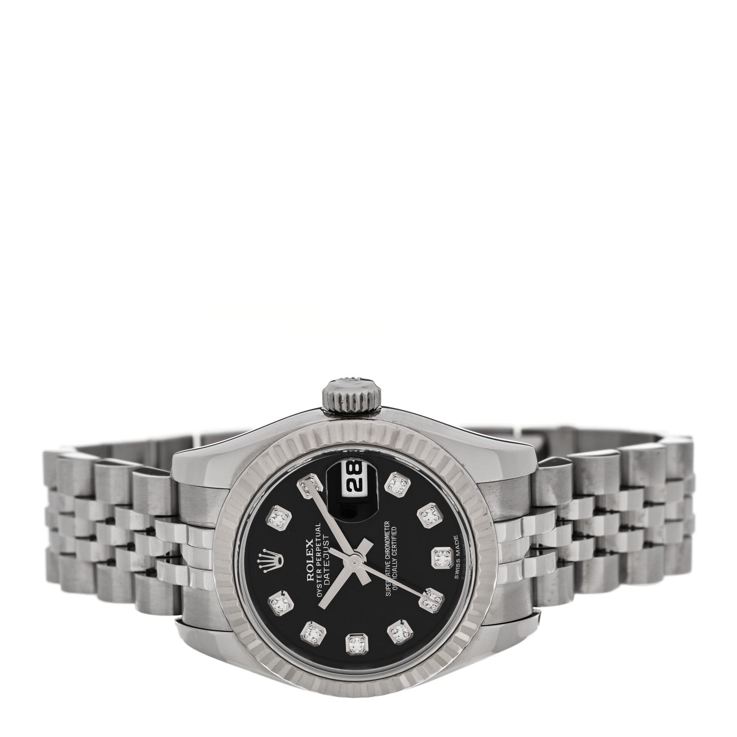 Stainless Steel 18K White Gold Diamond 26mm Oyster Perpetual Datejust Watch Black 179174 — view 2