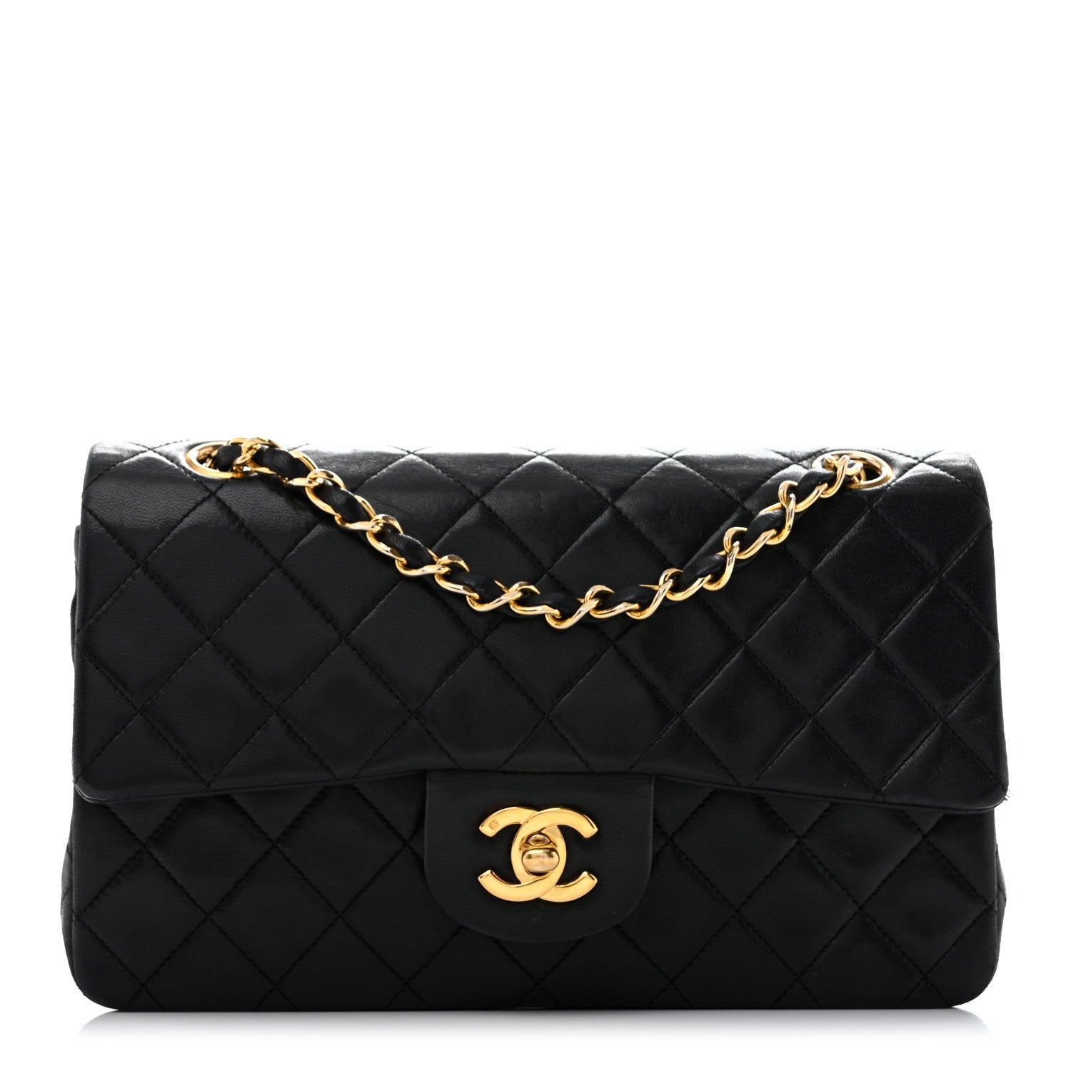 Lambskin Quilted Small Double Flap Black